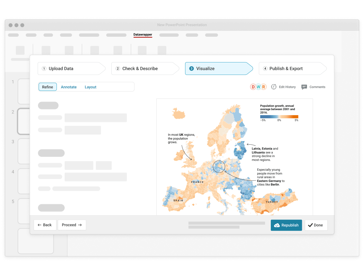 Illustration for All the power of Datawrapper, directly within your presentation.