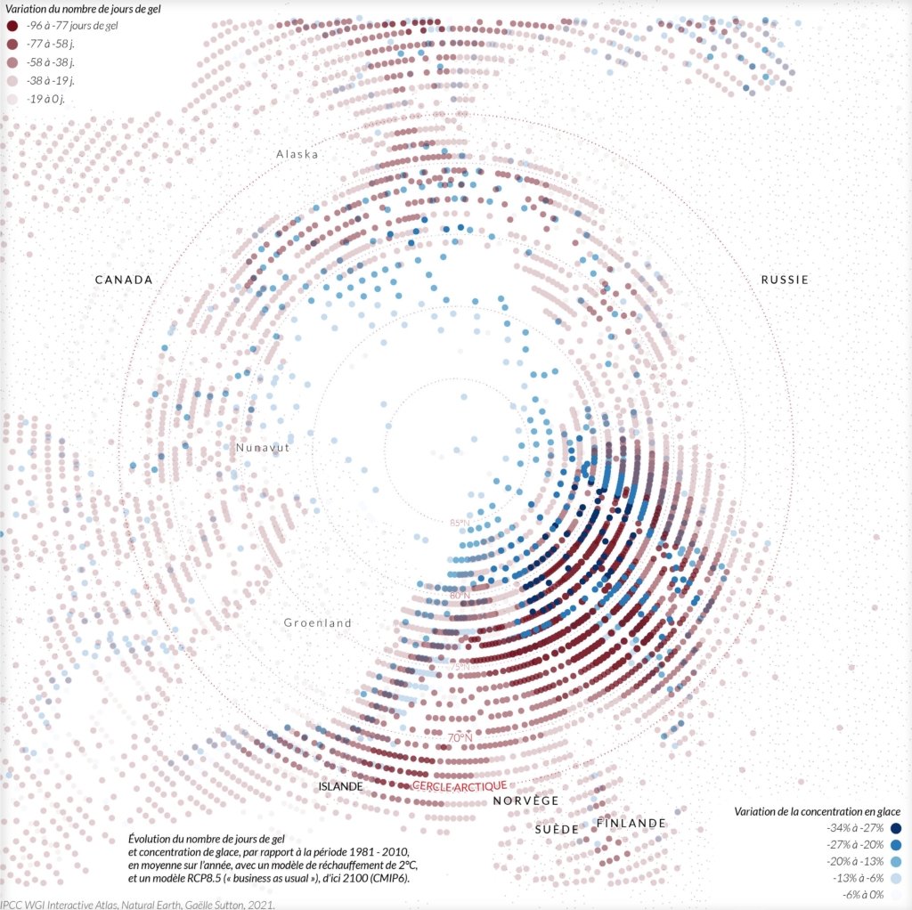 Gaëlle Sutton: "L'Arctique se réchauffe globalement, et plus particulièrement dans la région des mers de Barents et de Kara. Une carte et deux indicateurs du changement climatique," November 1 (<a href="https://twitter.com/Gaelle_Sutton/status/1455073119094202371/photo/1"><strong>Tweet</strong></a>)