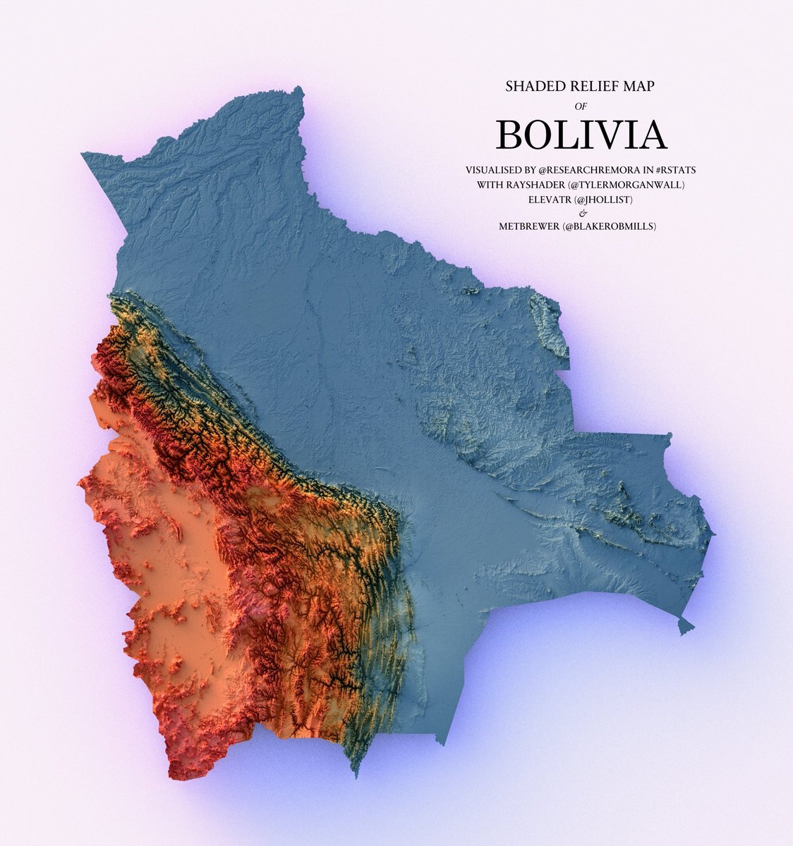 @flotsam: "A shaded relief map of Bolivia. #rayshader adventures, an #rstats tale", September 3 (<strong><a href="https://twitter.com/researchremora/status/1566024773943103494">Tweet</a></strong>)