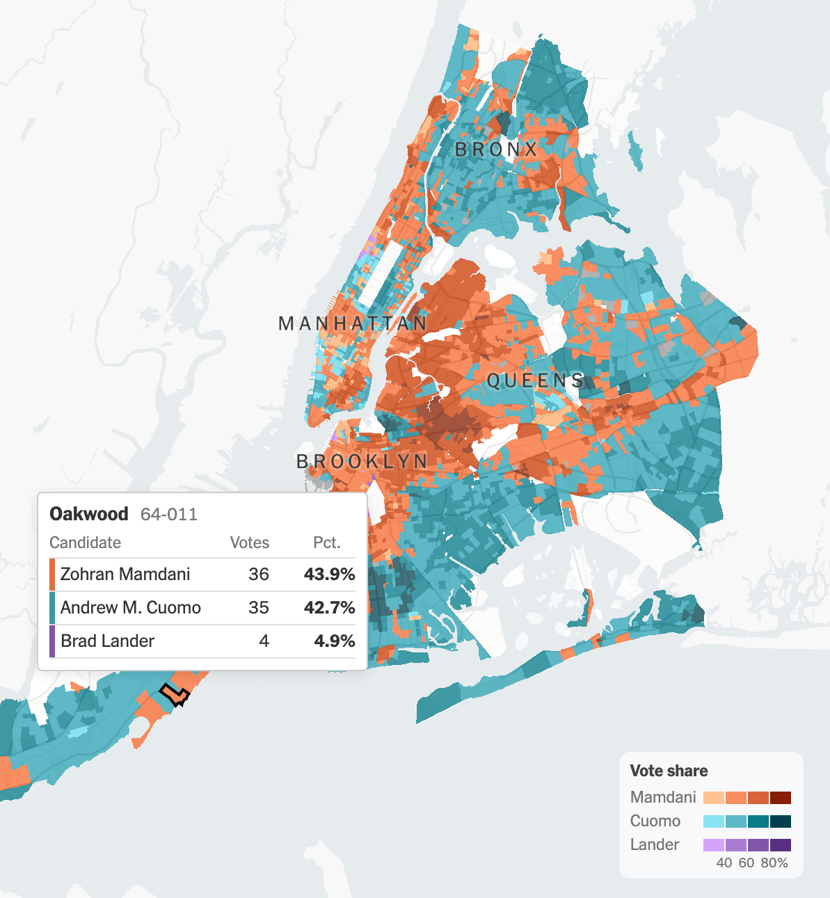 The New York Times: <a href="https://www.nytimes.com/interactive/2025/06/24/us/elections/nyc-mayor-primary-results-precinct-map.html"><strong>The Most Detailed Map of the N.Y.C. Mayoral Primary</strong></a>, June 24