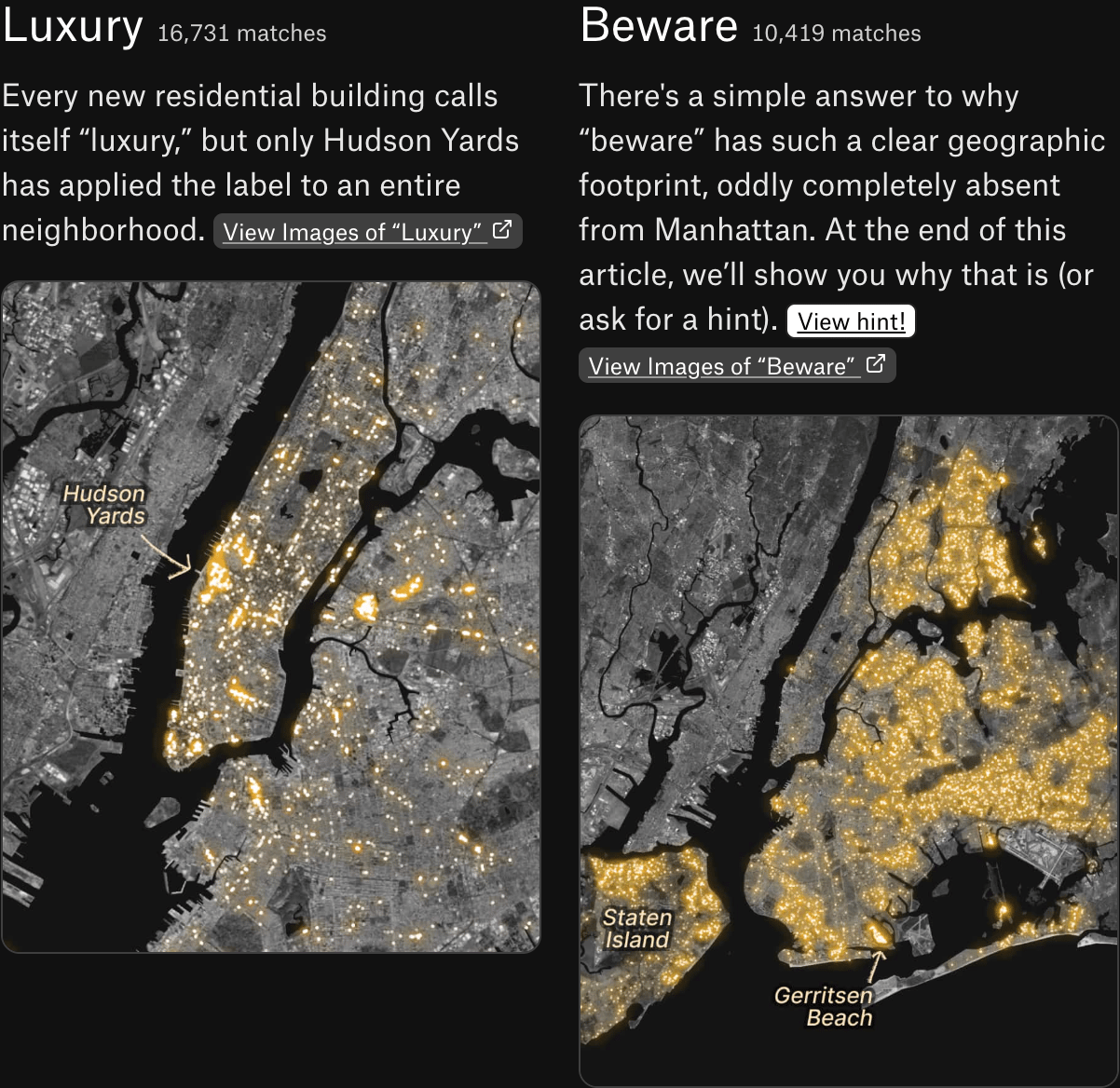 The Pudding: <a href="https://pudding.cool/2025/07/street-view/"><strong>NYC’s Urban Textscape</strong></a>, July 24