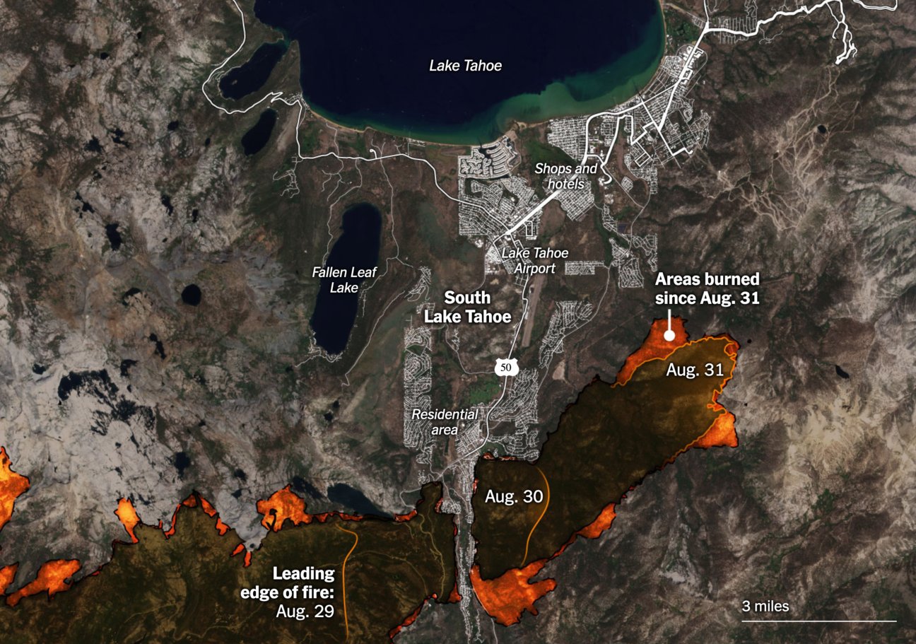 The New York Times: <strong><a href="https://www.nytimes.com/interactive/2021/09/05/us/caldor-fire-lake-tahoe.html">Caldor Fire’s March to the Edge of South Lake Tahoe</a></strong>, September 5