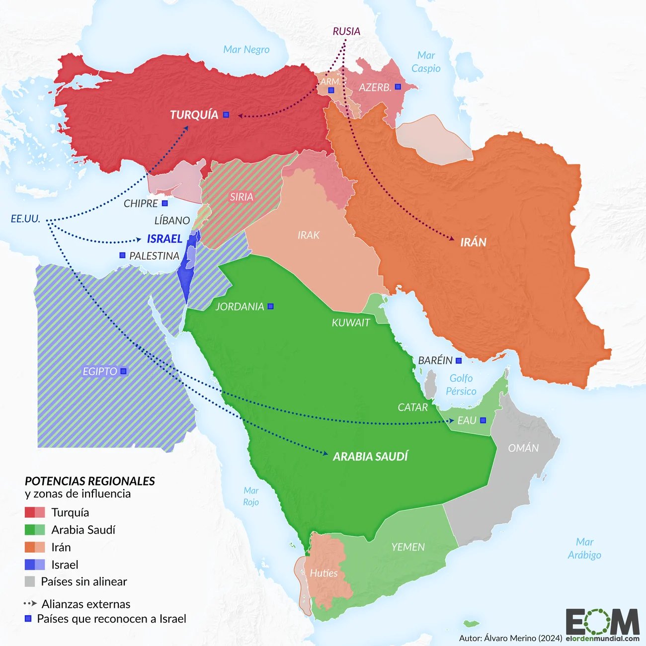 El Orden Mundial: <strong><a href="https://elordenmundial.com/mapas-y-graficos/mapa-nueva-geopolitica-oriente-proximo/">El mapa de la nueva geopolítica de Oriente Próximo: las zonas de influencia de cada potencia</a></strong> [<em>The map of the new geopolitics of the Middle East: the zones of influence of each power</em>], January 14