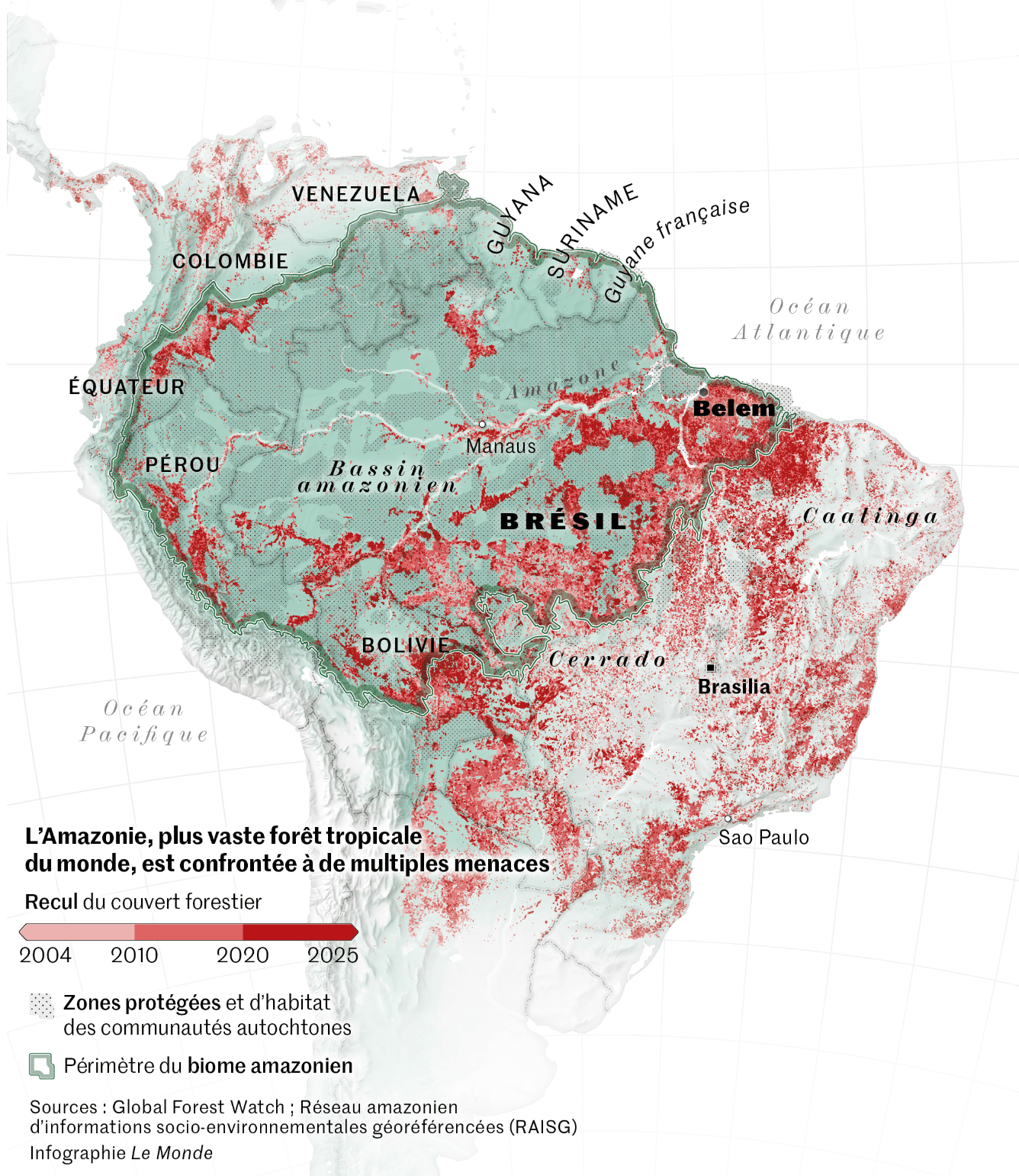Le Monde: <a href="https://www.lemonde.fr/planete/article/2025/11/04/deforestation-puits-de-carbone-quel-est-l-etat-de-sante-de-l-amazonie-la-plus-vaste-foret-tropicale-du-monde_6651554_3244.html"><strong>Quel est l’état de santé de l’Amazonie, la plus vaste forêt tropicale du monde ?</strong></a> [<em>Chart title: The Amazon, the world's largest tropical forest, faces multiple threats</em>], November 4
