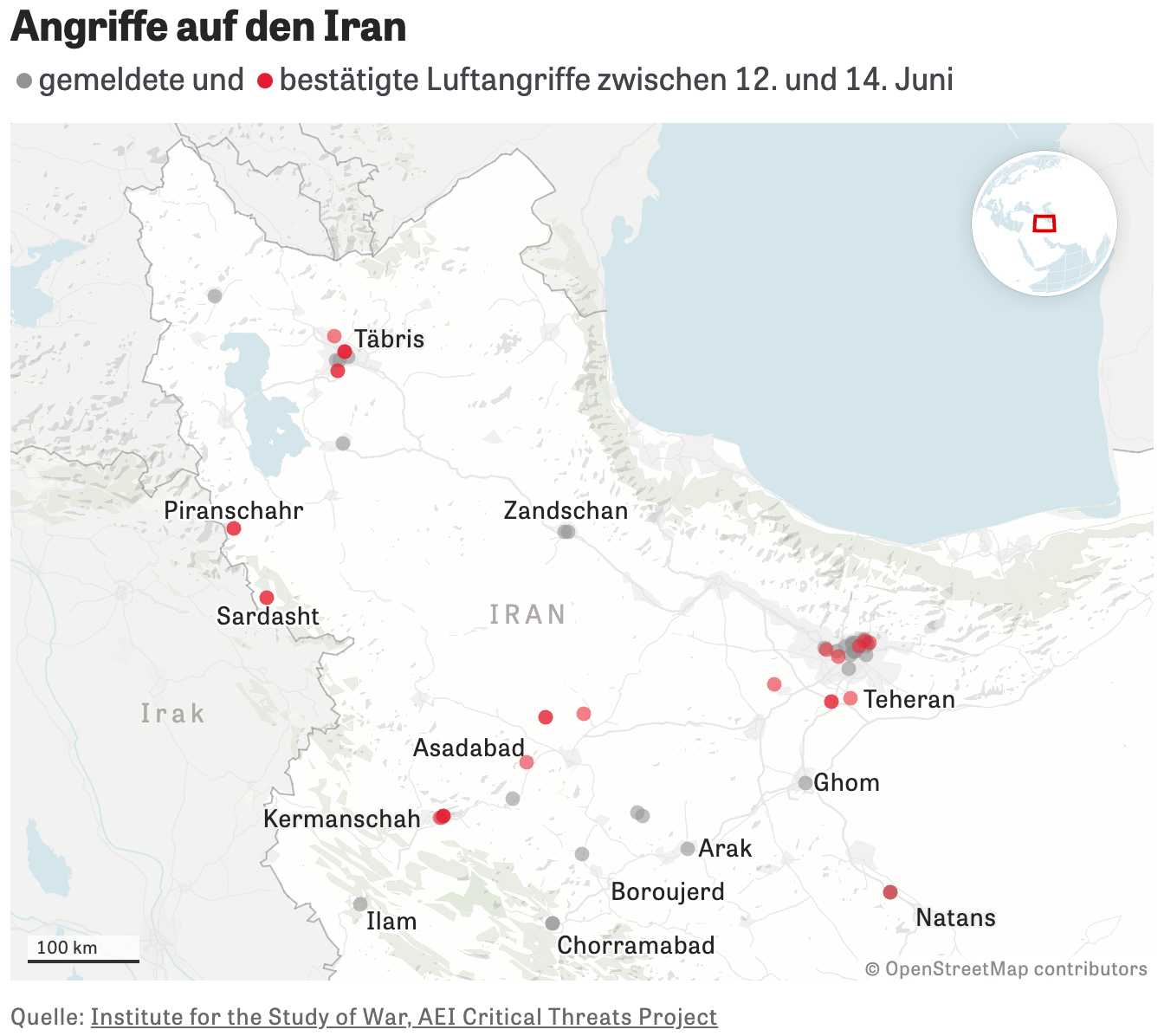 Zeit Online: <a href="https://www.zeit.de/politik/ausland/2025-06/israel-iran-krieg-raketen-ziele-karte"><strong>Wo Raketen in Israel und Iran einschlagen</strong></a><strong> </strong>[<em>Where missiles hit Israel and Iran</em>], June 15
