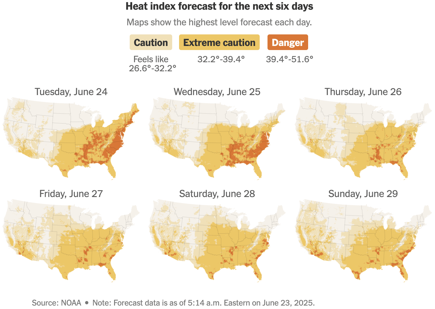The New York Times: <a href="https://www.nytimes.com/interactive/2022/us/heat-wave-map-tracker.html"><strong>Tracking Dangerous Heat in the U.S.</strong></a>, June 23