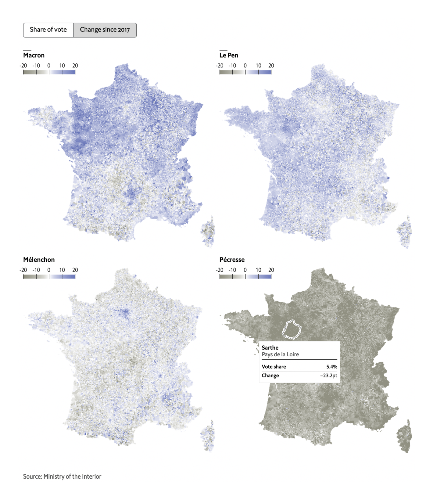 The Economist: <strong><a href="https://www.economist.com/interactive/france-2022/results-round-one">France’s presidential election: The first round in detail</a></strong>, April 11