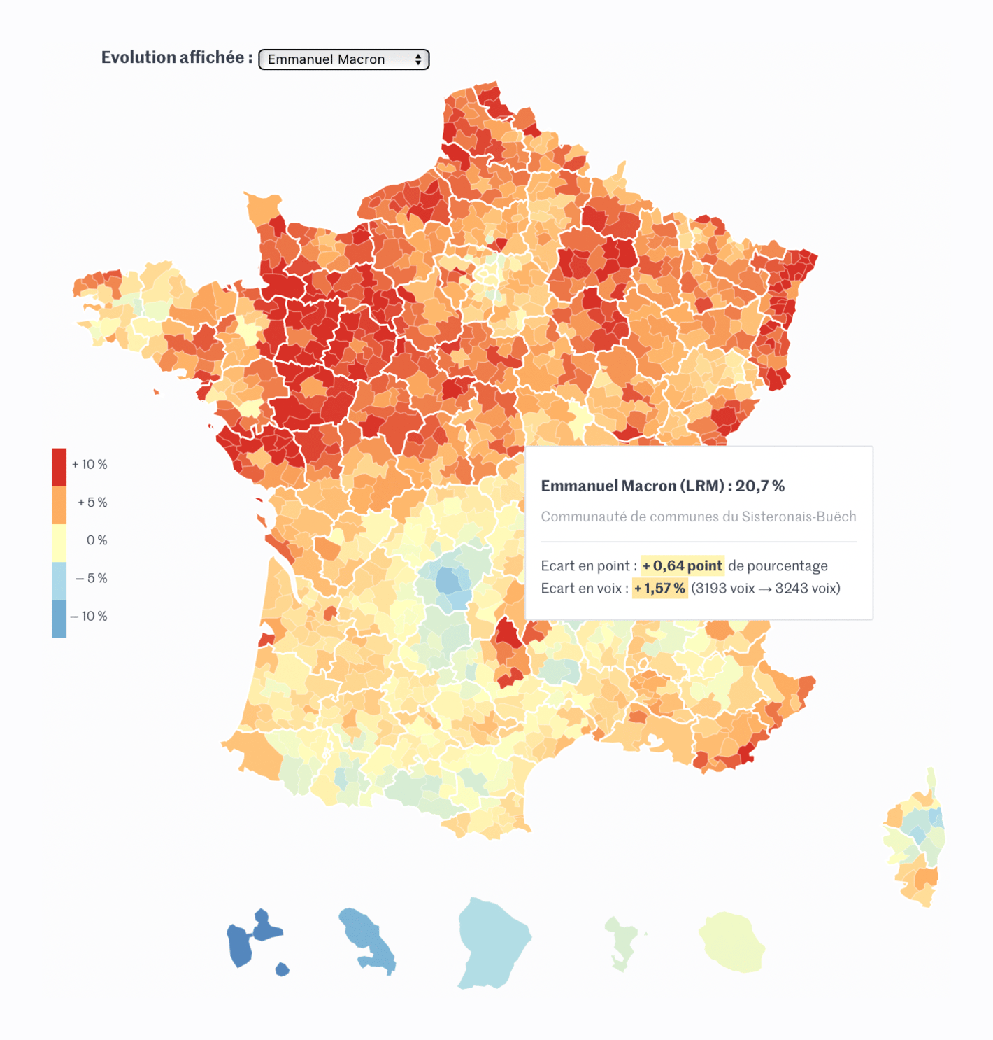 Le Monde: <strong><a href="https://www.lemonde.fr/les-decodeurs/article/2022/04/11/en-cartes-comment-ont-evolue-les-resultats-des-grands-partis-a-la-presidentielle-entre-2017-et-2022_6121640_4355770.html">En cartes&nbsp;: visualisez la recomposition politique entre&nbsp;les élections présidentielles de&nbsp;2017 et&nbsp;2022</a></strong>, April 11