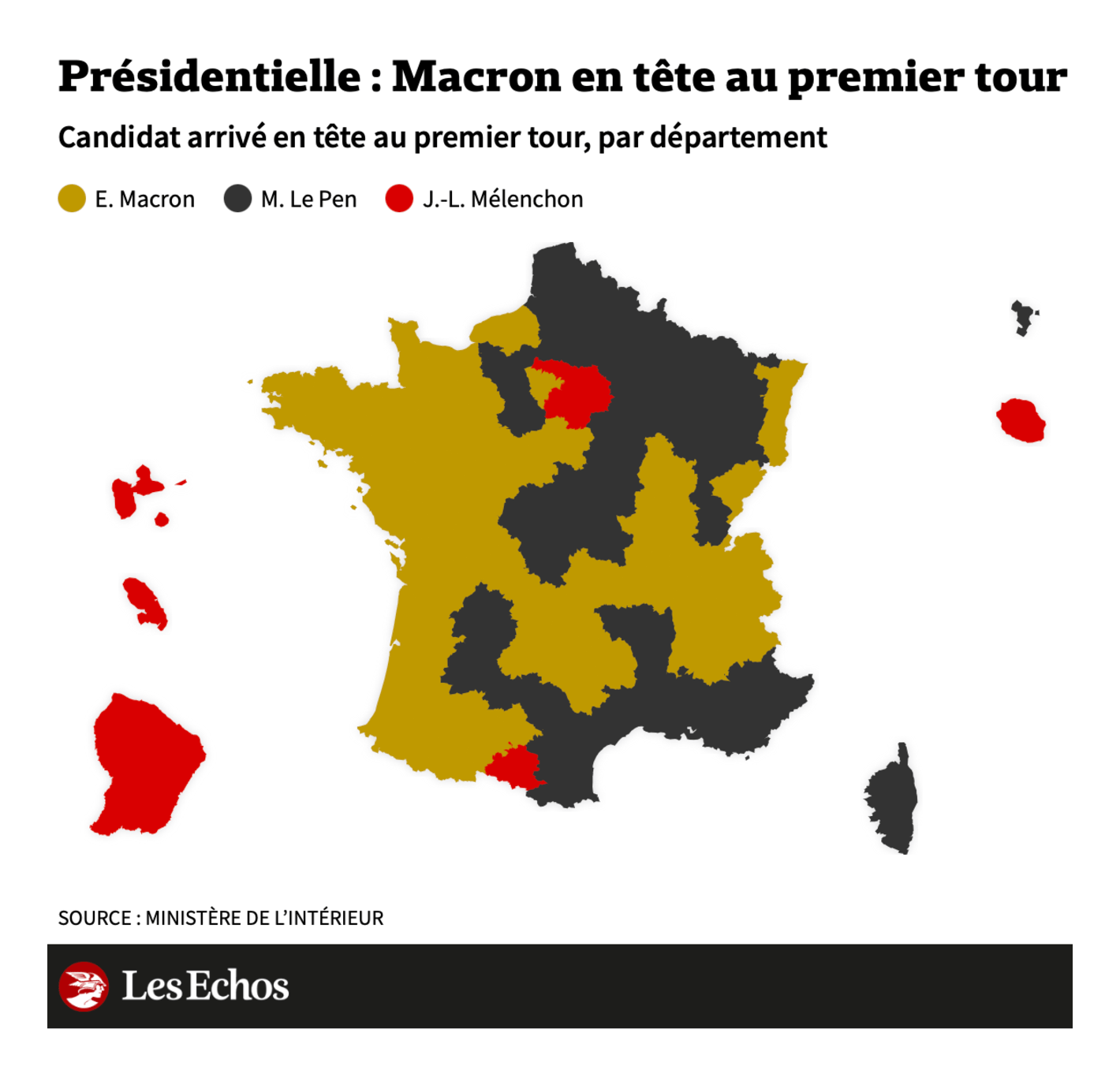 Les Echos: <strong><a href="https://www.lesechos.fr/elections/presidentielle/presidentielle-la-geographie-du-vote-au-premier-tour-dans-les-departements-1399887">Présidentielle&nbsp;: la géographie du vote au premier tour en 5 cartes</a></strong>, April 11