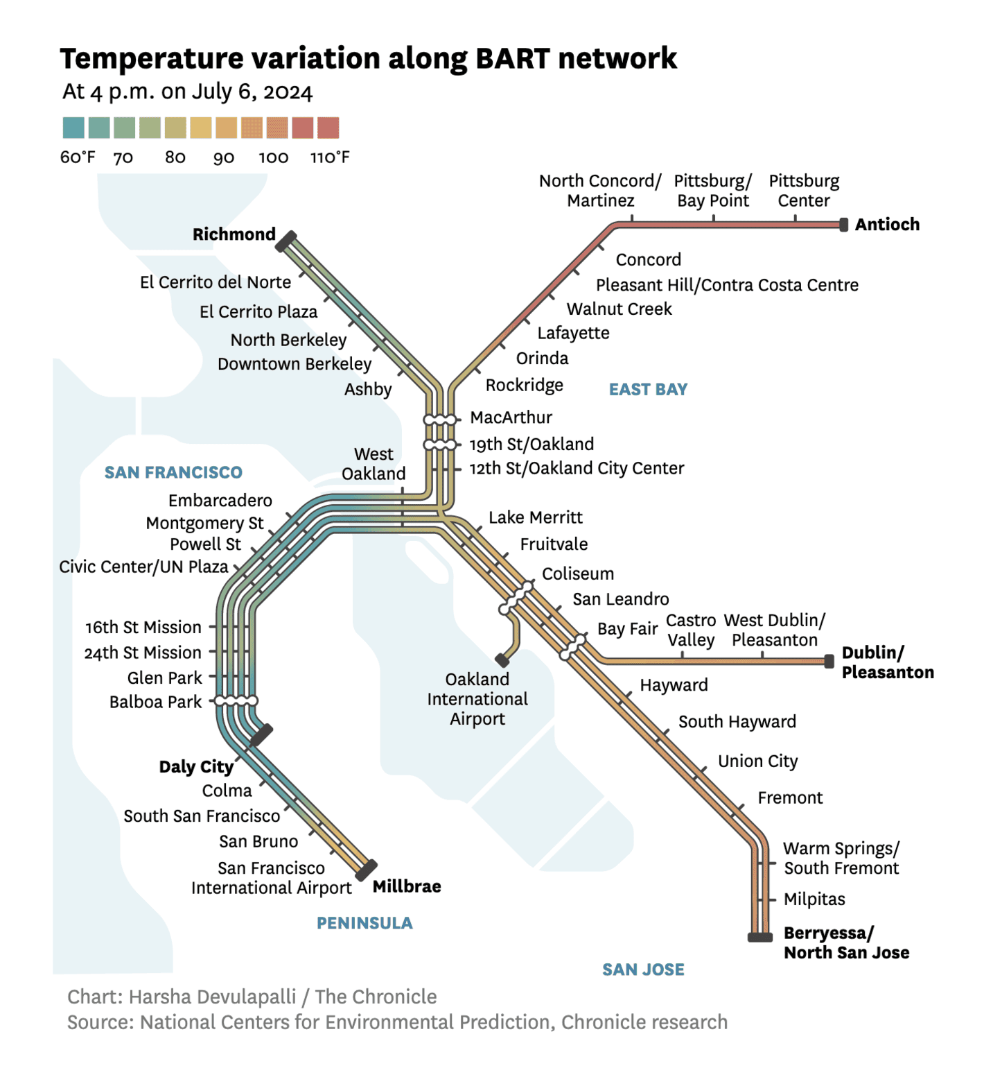 San Francisco Chronicle: <strong><a href="https://www.sfchronicle.com/weather/article/bart-temperature-map-19625982.php">Bay Area microclimates can feel completely different. This BART map shows how much</a></strong>, August 10