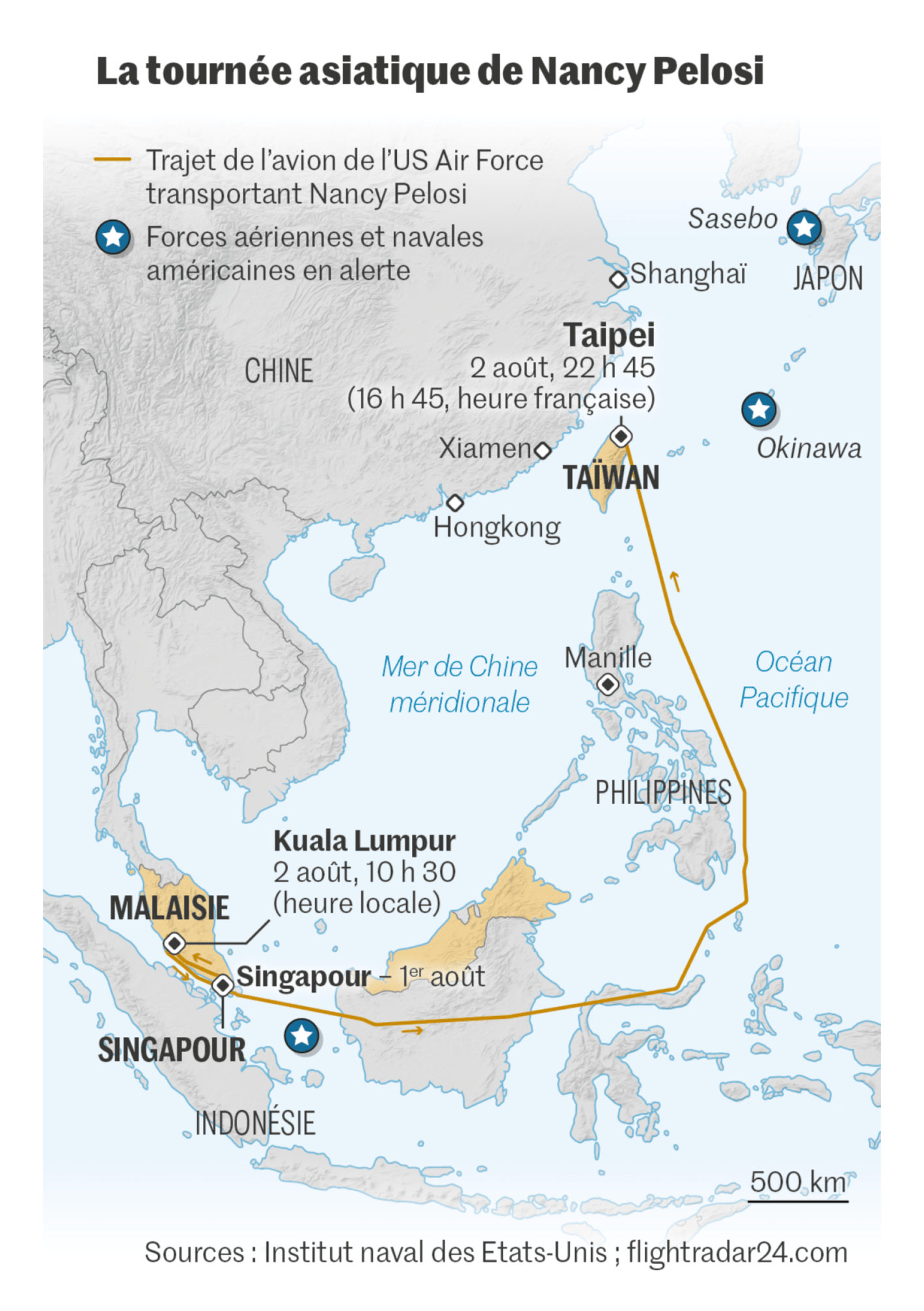 Le Monde: <a href="https://www.lemonde.fr/international/article/2022/08/02/nancy-pelosi-est-arrivee-a-taiwan-pour-une-visite-sous-tensions_6136950_3210.html"><strong>A Taïwan, Nancy Pelosi dit être venue «&nbsp;en paix&nbsp;» dans la région&nbsp;; la Chine annonce des «&nbsp;actions militaires ciblées&nbsp;»</strong></a>, August 2