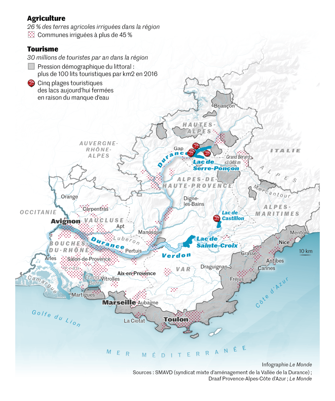 Le Monde: <a href="https://www.lemonde.fr/planete/article/2022/08/06/dans-le-sud-est-asseche-le-partage-de-l-eau-se-tend_6137370_3244.html"><strong>Eau potable, irrigation, production électrique&nbsp;: tensions sur le partage de l’eau dans le Sud-Est asséché</strong></a>, August 6