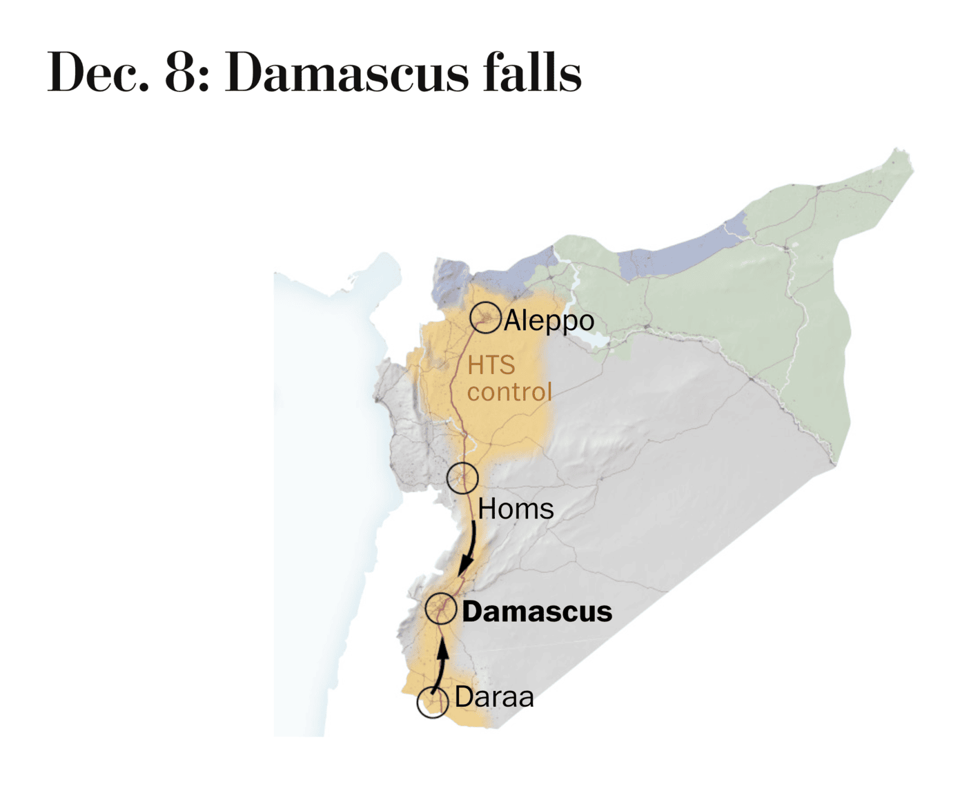 The Washington Post: <a href="https://www.washingtonpost.com/world/2024/12/07/syria-assad-homs-damascus-timeline/"><strong>A visual timeline of the stunning offensive that ended Assad’s regime</strong></a>, December 8
