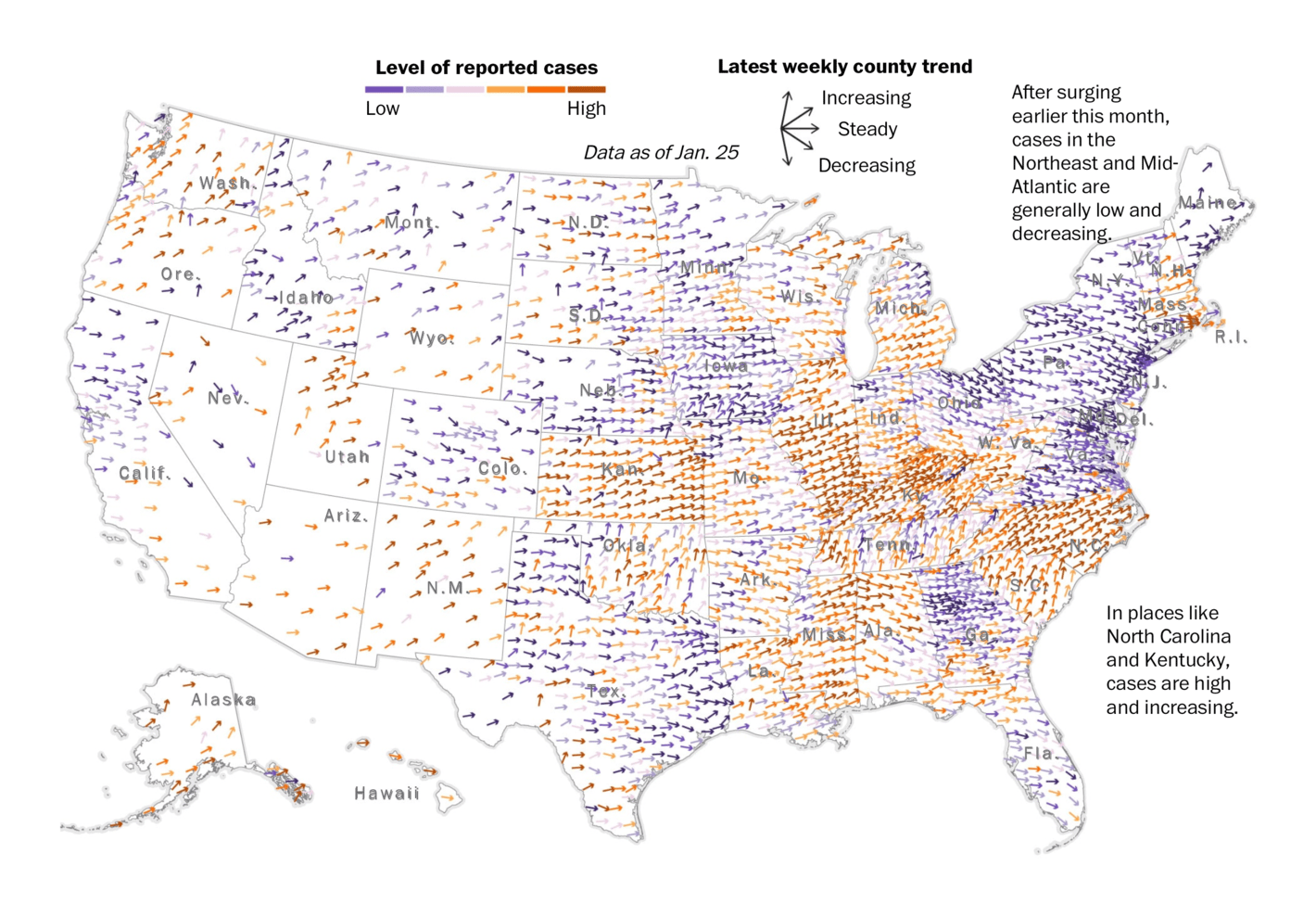 The Washington Post: <strong><a href="https://www.washingtonpost.com/health/interactive/2022/omicron-wave-spread-maps/?utm_source=twitter&amp;utm_campaign=wp_graphics&amp;utm_medium=social">Visualizing the omicron wave striking and rolling across the country</a></strong>, January 28