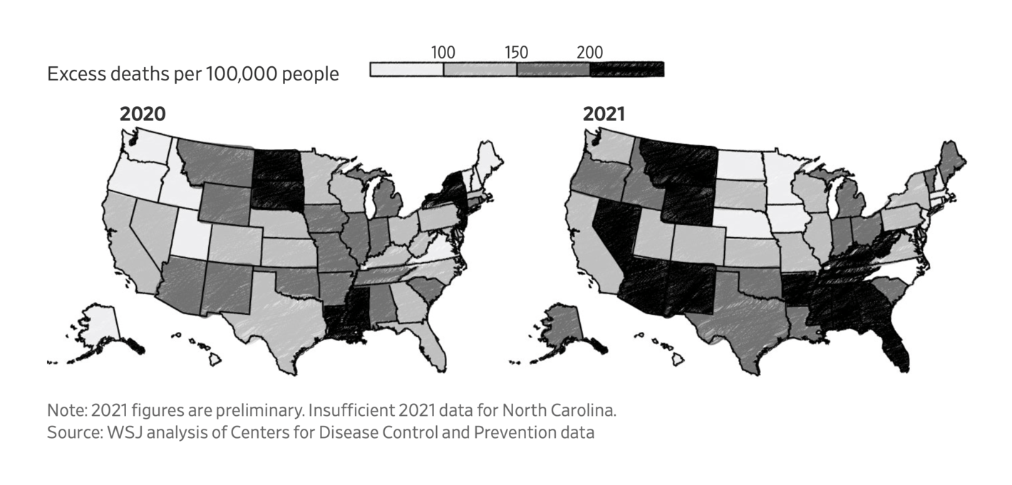 The Wall Street Journal: <strong><a href="https://www.wsj.com/articles/one-million-deaths-the-hole-the-pandemic-made-in-u-s-society-11643662159">One Million Deaths: The Hole the Pandemic Made in U.S. Society</a></strong>, January 31