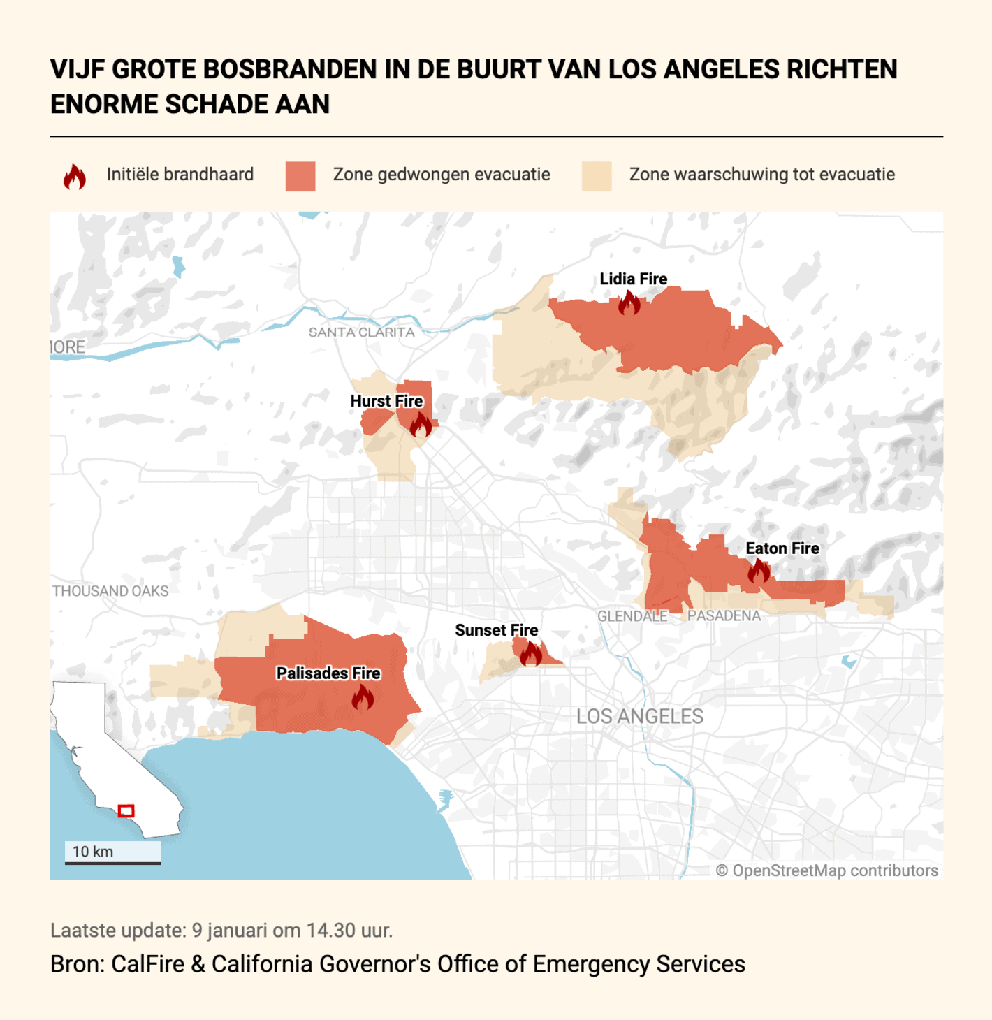 De Tijd: <strong><a href="https://www.tijd.be/tijd/algemeen/natuurlijke-fohn-maakt-bosbranden-in-californie-nog-verwoestender/10581879.html">‘Natuurlijke föhn’ maakt bosbranden in Californië nog verwoestender</a></strong> [<em>Chart title: Five major wildfires near Los Angeles cause massive damage</em>], January 9<br>
