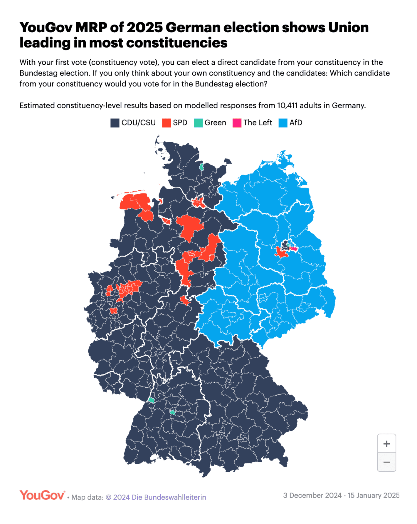 YouGov: <strong><a href="https://yougov.co.uk/international/articles/51394-first-yougov-mrp-model-of-the-2025-german-election-shows-gains-for-right">First YouGov MRP model of the 2025 German election shows gains for right</a></strong>, January 17
