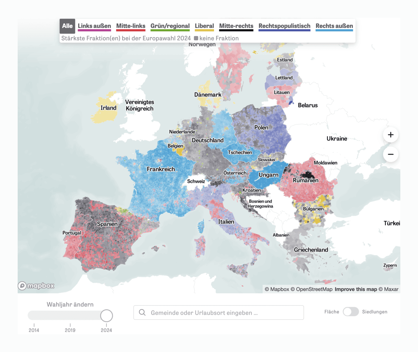 Zeit Online: <strong><a href="https://www.zeit.de/politik/ausland/2024-07/europawahl-2024-ergebnisse-gemeinden-laender-karte?freebie=57841c29">Erkunden Sie die detaillierteste Wahlkarte Europas</a></strong> [<em>Explore Europe's most detailed electoral map</em>], July 18