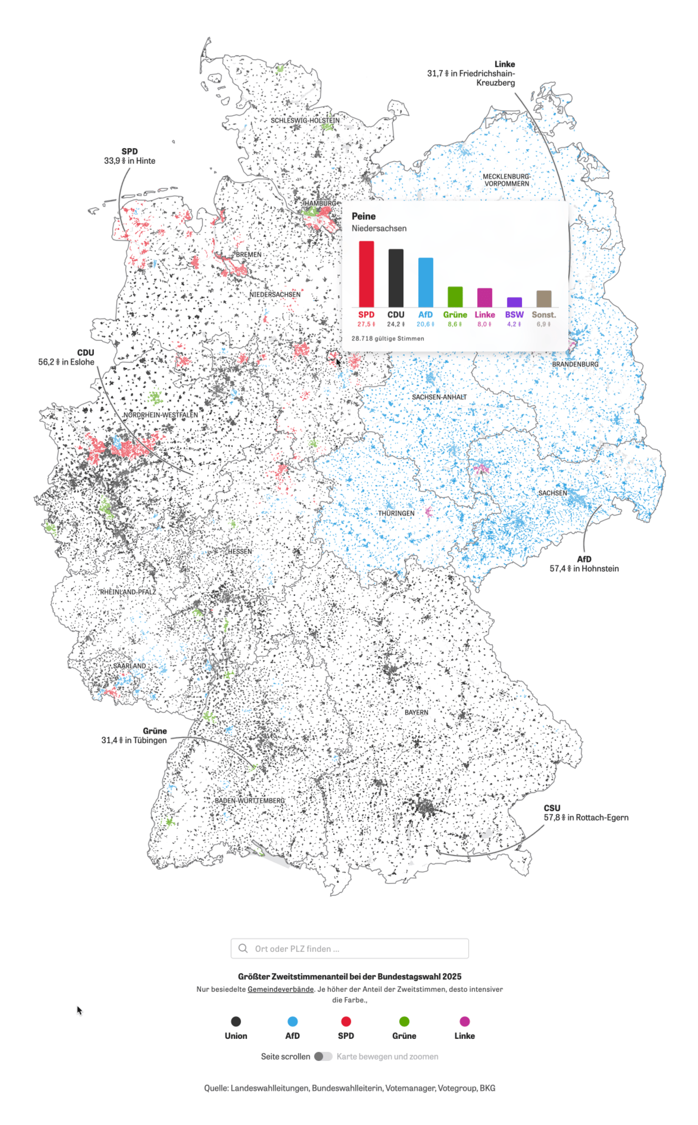 Zeit Online: <a href="https://www.zeit.de/politik/deutschland/2025-02/bundestagswahl-wahlergebnisse-gemeinden-wahlkarte"><strong>So hat Ihre Gemeinde gewählt</strong></a> [<em>How your municipality voted</em>], February 25