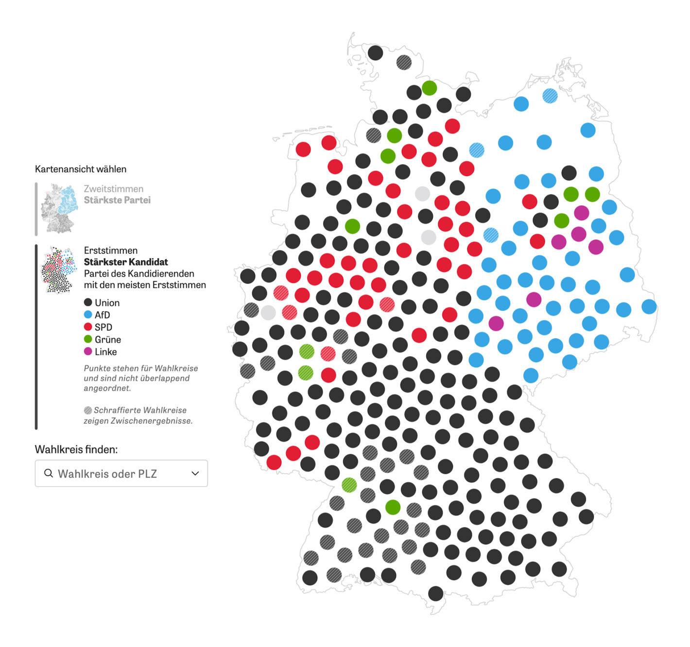 Gregor Aisch: "For the German election we wanted to use a cartogram of German election districts but didn't find anything good, so we created our own. Here's a little nerd thread how the final algorithm worked [...]," February 27 (<a href="https://bsky.app/profile/driven-by-data.net/post/3lj6dumqeyc2c"><strong>Bluesky</strong></a>)