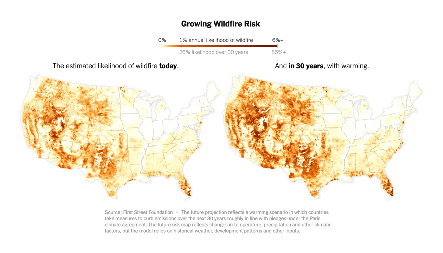 The New York Times: <a href="https://www.nytimes.com/interactive/2022/05/16/climate/wildfire-risk-map-properties.html?smid=tw-nytimes&amp;smtyp=cur"><strong>Here Are the Wildfire Risks to Homes Across the Lower 48 States</strong></a>, May 16