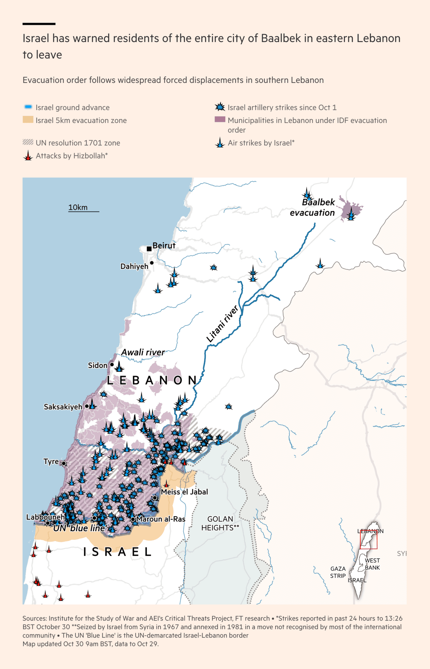 Financial Times: <a href="https://www.ft.com/content/a198283f-8c28-4e0e-a7c2-4b89ae6cfdbf"><strong>Lebanese flee ancient city of Baalbek as Israel attacks</strong></a>, October 30