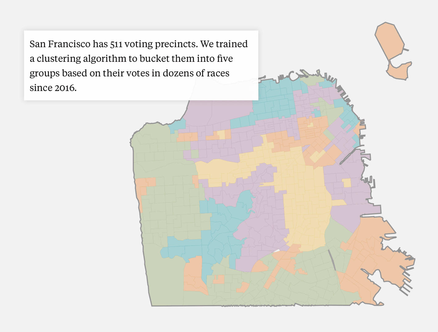 The San Francisco Chronicle: <a href="https://www.sfchronicle.com/projects/2024/sf-voting-blocs/"><strong>S.F. neighborhoods are grouped into five voting ‘clusters.’ Which one are you in?</strong></a>, November 4