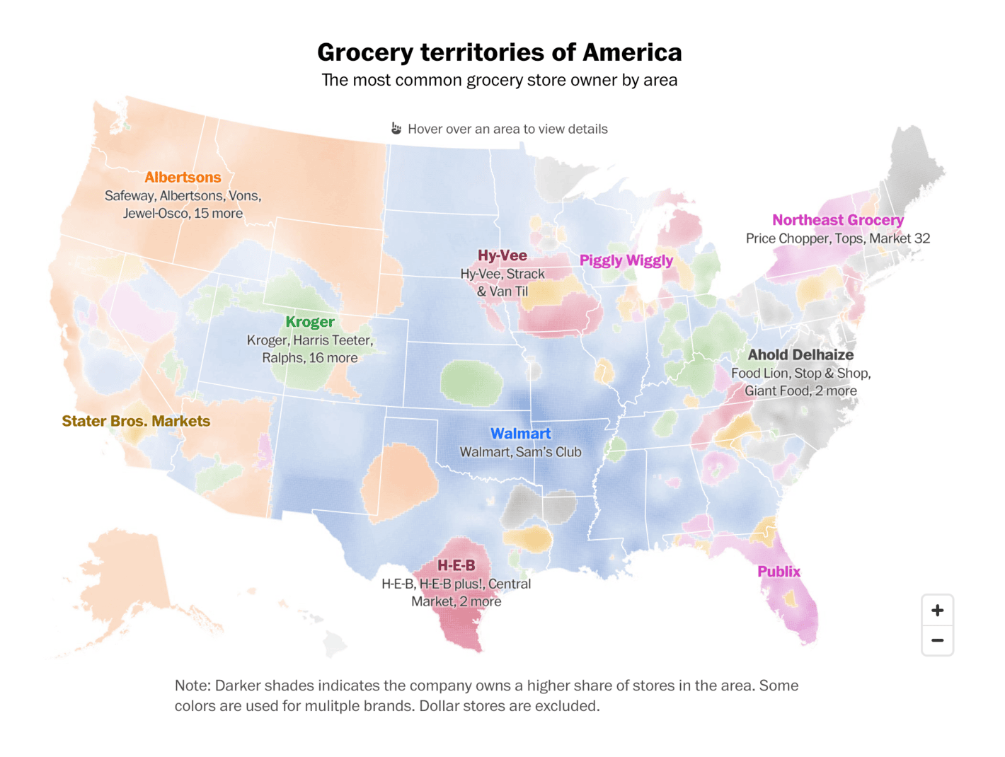 The Washington Post: <strong><a href="https://www.washingtonpost.com/business/interactive/2024/grocery-store-owners-map-kroger-albertsons-merger/?pwapi_token=eyJ0eXAiOiJKV1QiLCJhbGciOiJIUzI1NiJ9.eyJyZWFzb24iOiJnaWZ0IiwibmJmIjoxNzI3MTUwNDAwLCJpc3MiOiJzdWJzY3JpcHRpb25zIiwiZXhwIjoxNzI4NTMyNzk5LCJpYXQiOjE3MjcxNTA0MDAsImp0aSI6ImIzYTUwNDNmLWU4NjAtNDFiYi1hMTdjLTBhNzQyZjdkNzBmZSIsInVybCI6Imh0dHBzOi8vd2FzaGluZ3RvbnBvc3QuY29tL2J1c2luZXNzL2ludGVyYWN0aXZlLzIwMjQvZ3JvY2VyeS1zdG9yZS1vd25lcnMtbWFwLWtyb2dlci1hbGJlcnRzb25zLW1lcmdlci8ifQ.5oGEWWmOB-sRv2qhAKqKd99krY_L9hgRBDeEfW-rxPU&amp;itid=gfta">Grocery chains are bigger than ever. See who runs the stores near you</a></strong>, September 24