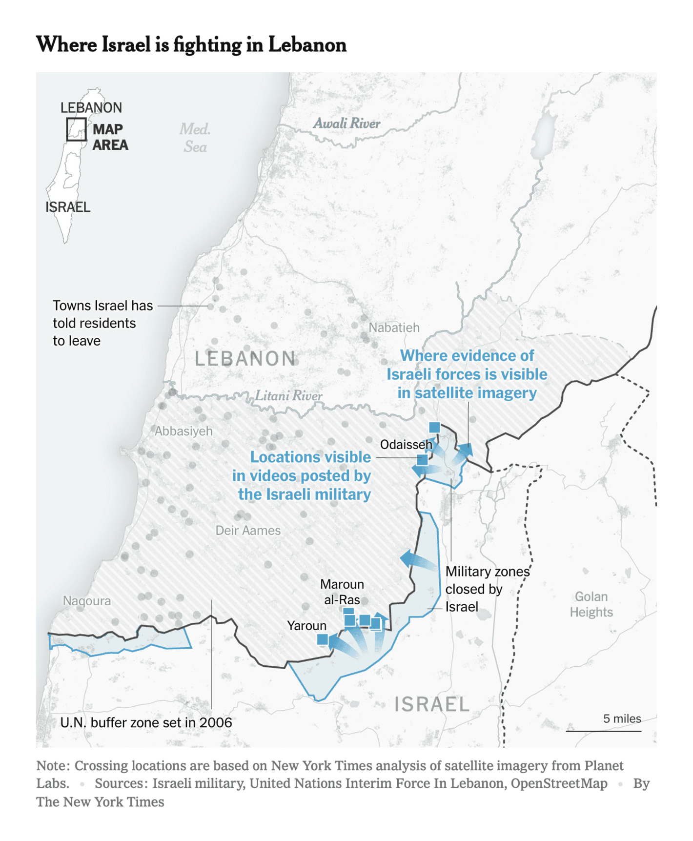 The New York Times: <a href="https://www.nytimes.com/article/israel-lebanon-invasion-map.html"><strong>Where visual evidence shows Israeli troops in Lebanon</strong></a>, October 11