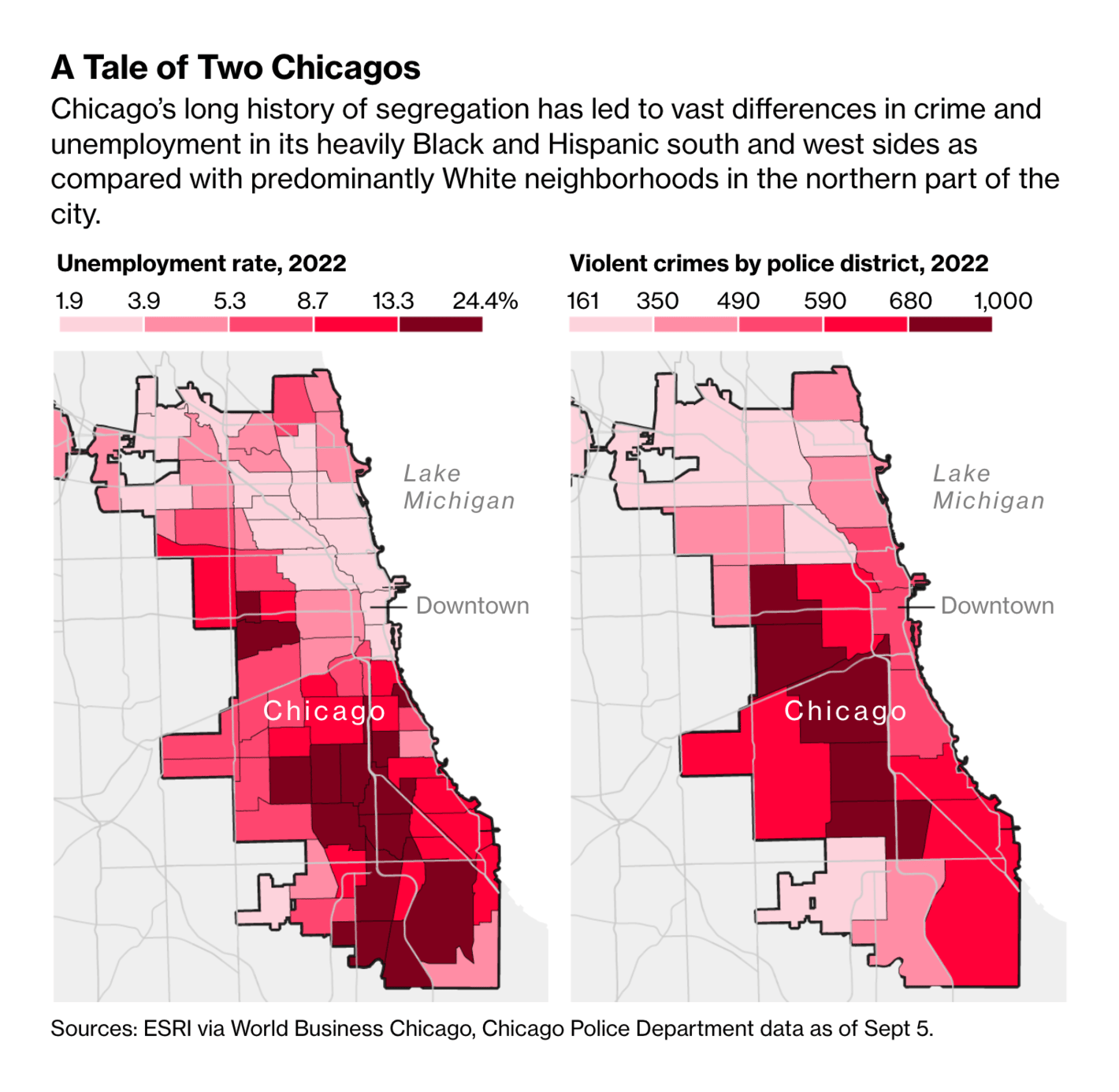Bloomberg: <strong><a href="https://www.bloomberg.com/news/articles/2022-09-14/chicago-s-biggest-challenges-stem-from-its-history-of-segregation">Chicago's Decades of Segregation Feed South and West Side Hardships</a></strong>, September 14