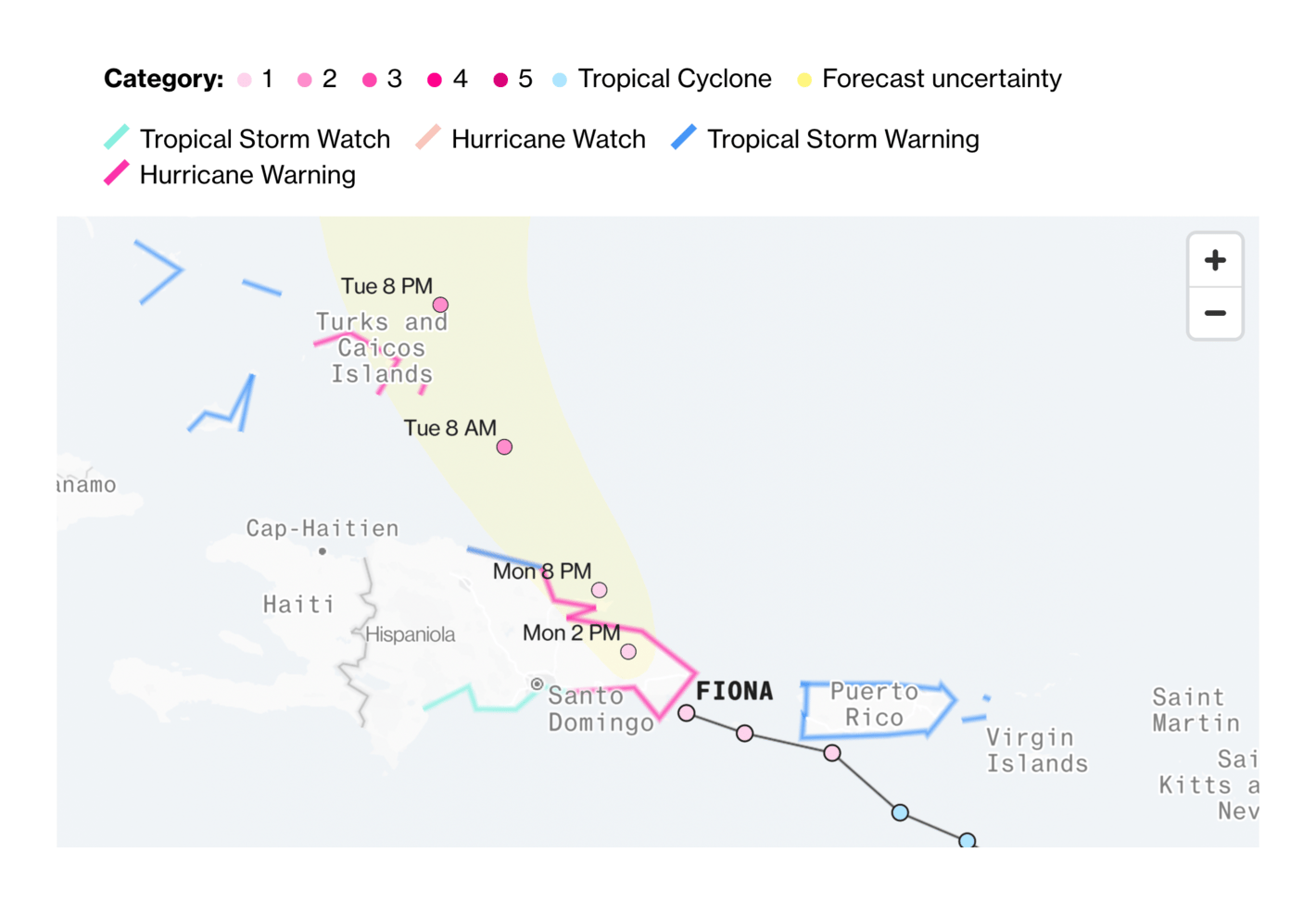 Bloomberg: <strong><a href="https://www.bloomberg.com/graphics/2022-atlantic-hurricane-season/fiona.html">Tracking Fiona’s Latest Path</a></strong>, September 18