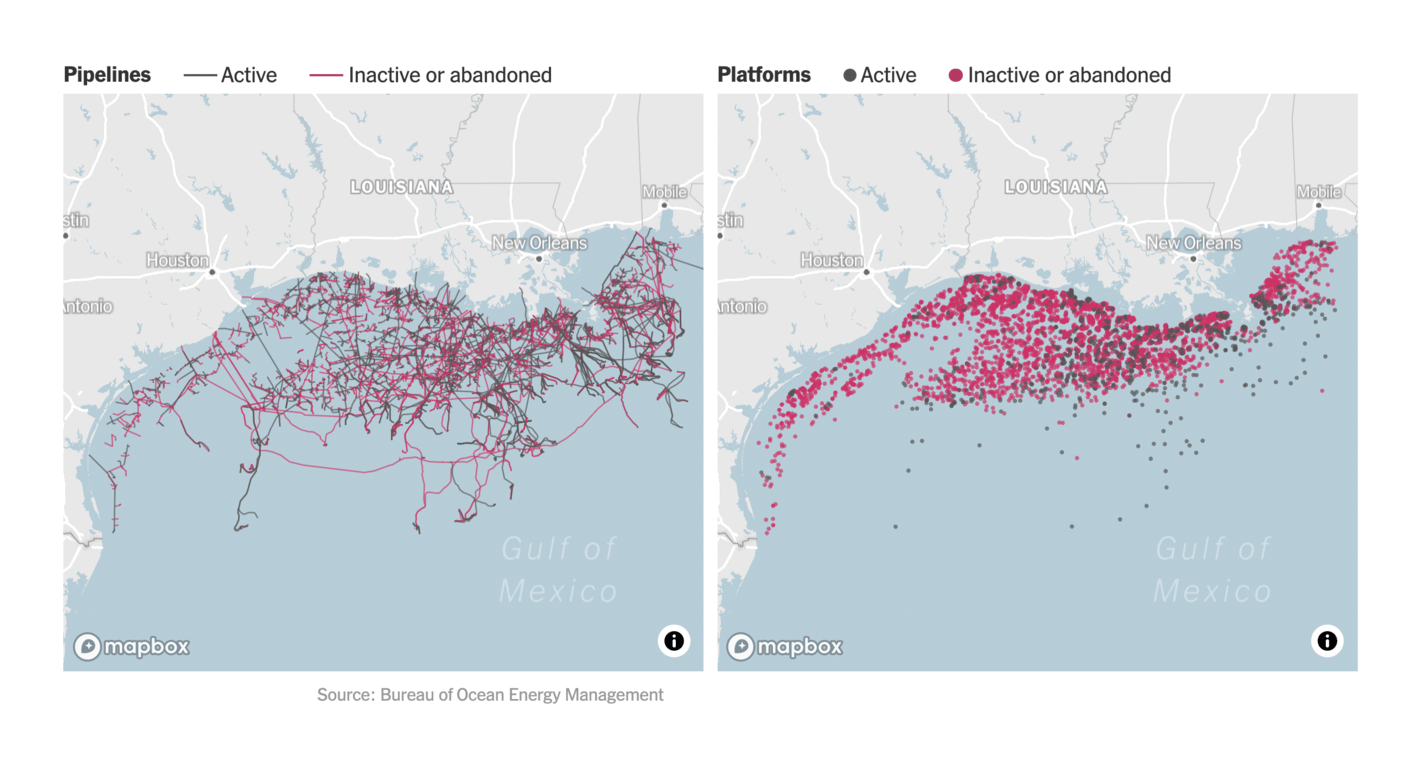 The New York Times: <strong><a href="https://www.nytimes.com/interactive/2021/09/26/climate/ida-oil-spills.html">After Hurricane Ida, Oil Infrastructure Springs Dozens of Leaks</a></strong>, September 26