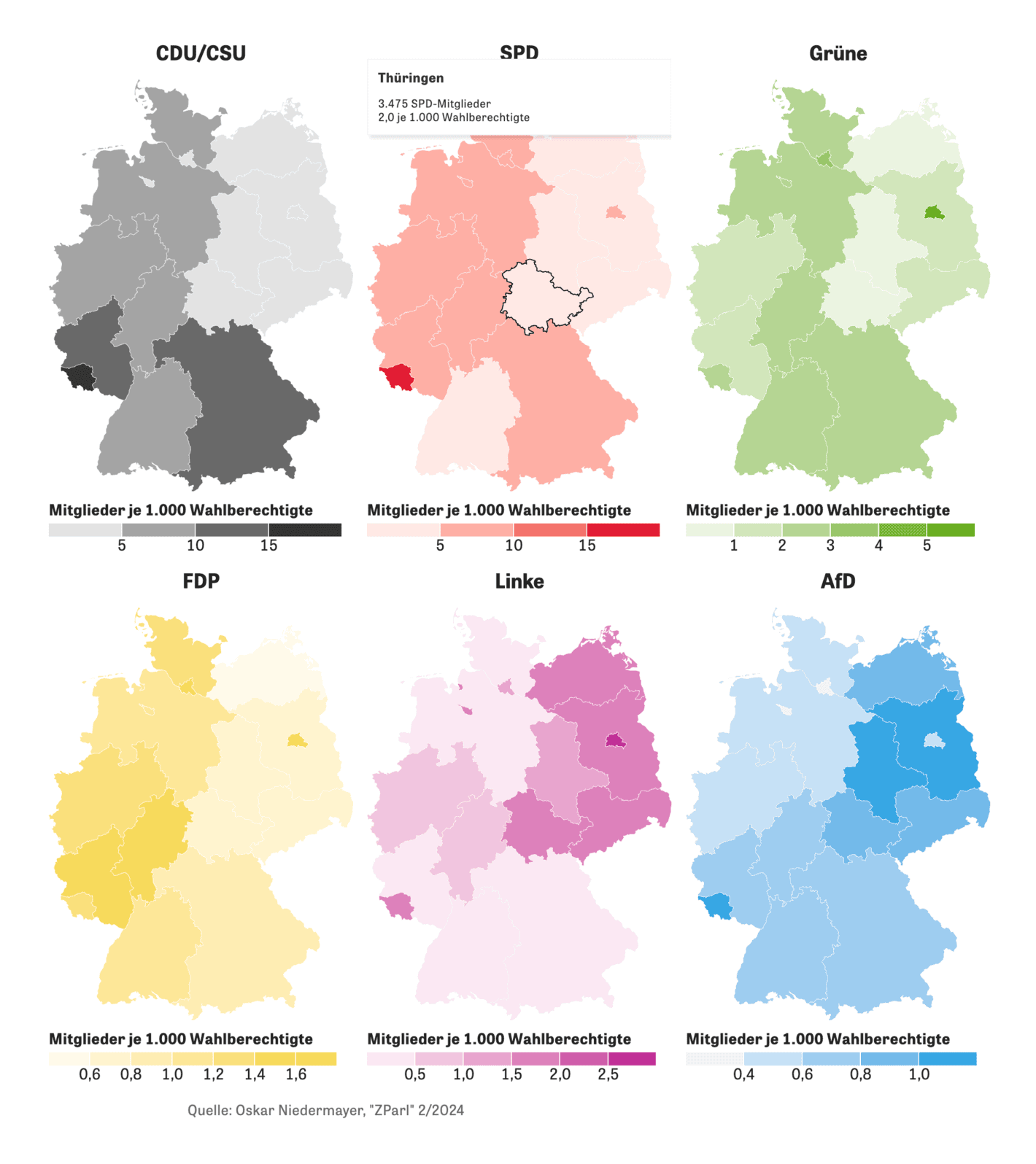 Zeit Online: <strong><a href="https://www.zeit.de/politik/deutschland/2024-08/politiker-osten-parteien-mitglieder-cdu-spd-ostdeutschland">So wenig verwurzelt sind die Parteien in Ostdeutschland</a></strong> [<em>This is how little rooted the parties are in East Germany</em>], September 1