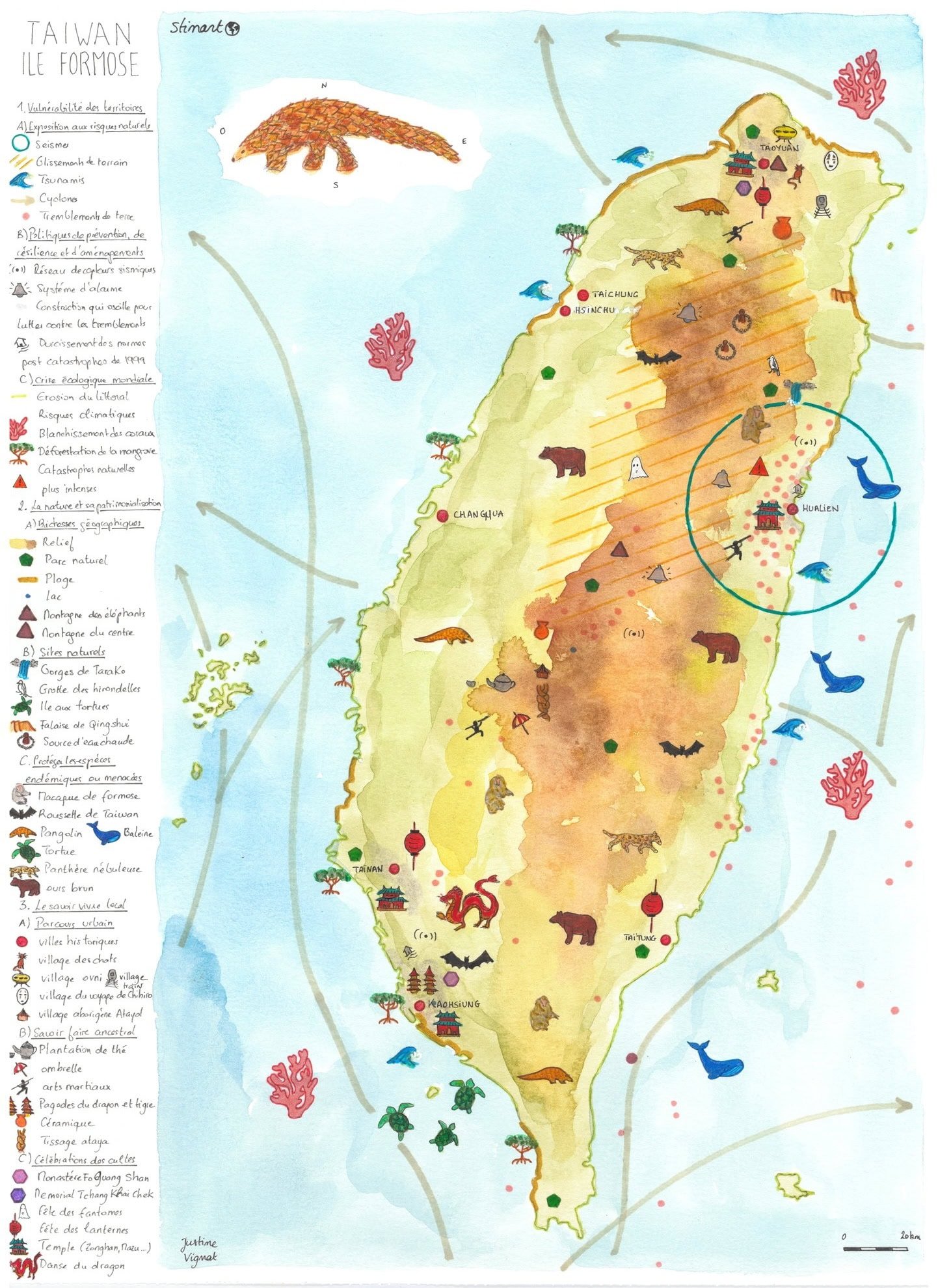 Justine Vignat: "30eme jour du #30DayMapChallenge avec comme thème : #final #map. A la decouverte de Taïwan," [<em>Chart title: Discovering Taiwan</em>] December 1 (<strong><a href="https://x.com/Junevgt/status/1863131748961247565/photo/1">Tweet</a></strong>)