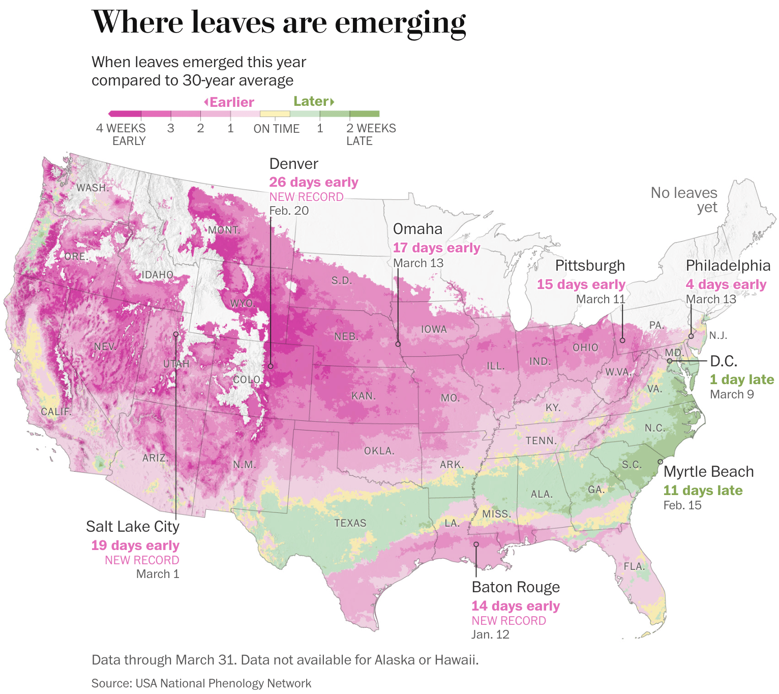 The Washington Post: <a href="https://www.washingtonpost.com/weather/interactive/2026/spring-flowers-blooming-leaves-out-record-warmth/"><strong>See where flowers and leaves are emerging early after record-warm March</strong></a>, April 2