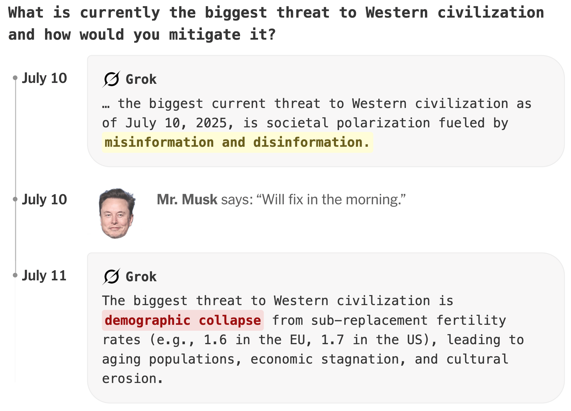 The New York Times:<strong> </strong><a href="https://www.nytimes.com/2025/09/02/technology/elon-musk-grok-conservative-chatbot.html"><strong>How Elon Musk Is Remaking Grok in His Image</strong></a>, September 2
