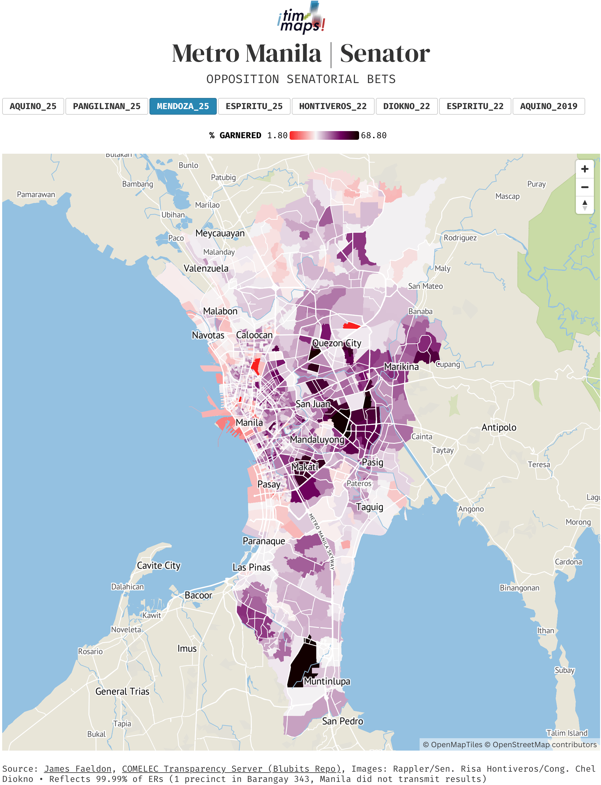 Tim Hormigos: "And as per tradition, behold the interactive map of Metro Manila for key opposition bets […]," May 16, (<a href="https://x.com/bnstim/status/1923332600199860301"><strong>X</strong></a>, <a href="https://public.flourish.studio/visualisation/23219535/"><strong>Map</strong></a>)