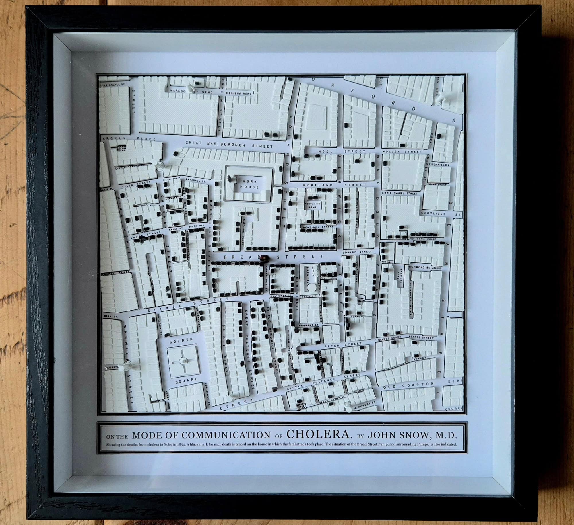 Alex Selby-Boothroyd: "Day 18 #30DayMapChallenge I 3D-printed John Snow's 1854 cholera map of Soho. It took ages," November 18 (<strong><a href="https://bsky.app/profile/alexselbyb.bsky.social/post/3lba4wzj3i22i">Bluesky</a></strong>)
