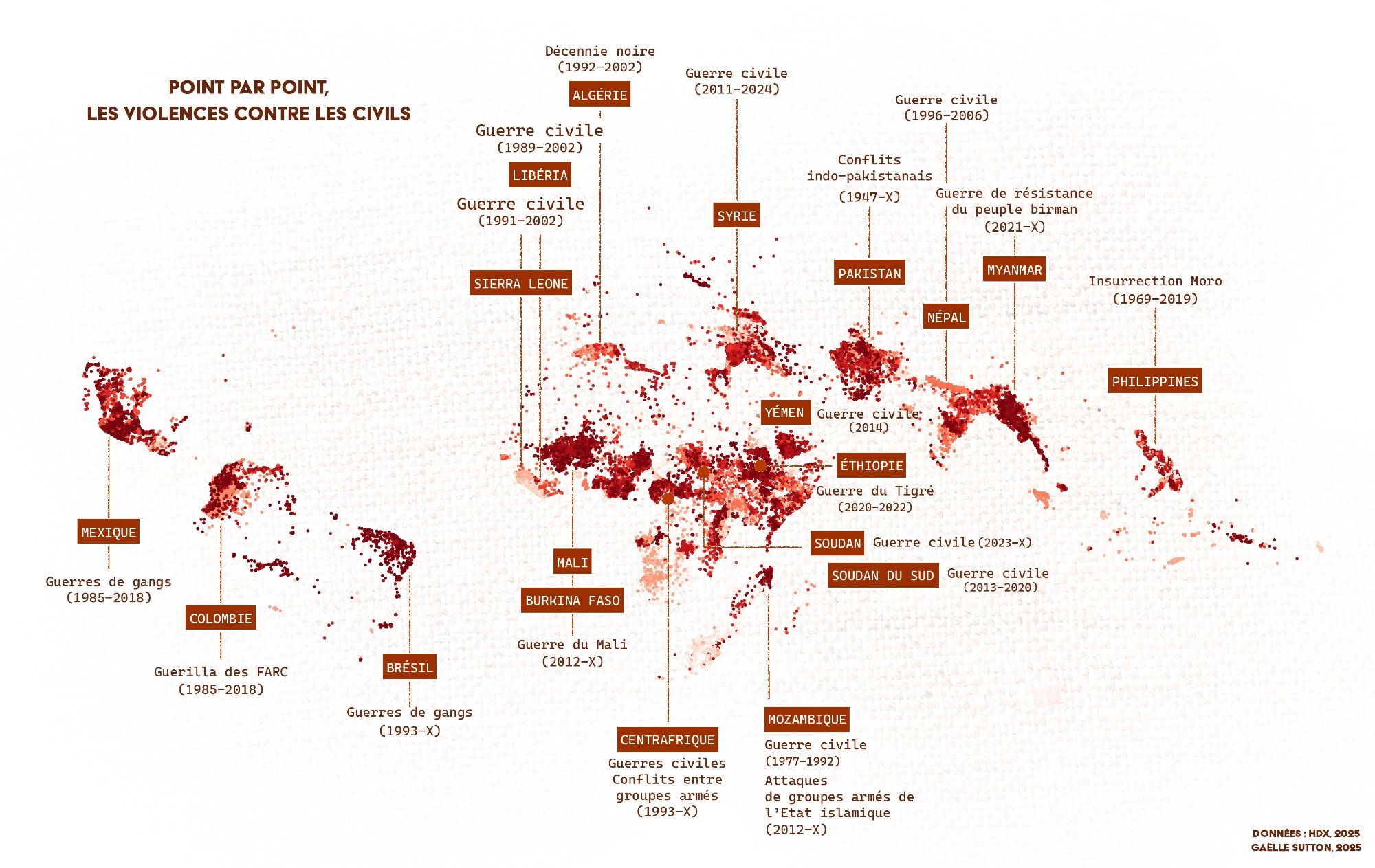 ‪Gaëlle Sutton: "Premier jour du #30DayMapChallenge - Point, Point par point, les violences contre les populations civiles, depuis 1989 [...]" [<em>First day of the #30DayMapChallenge - Point by point, violence against civilians since 1989</em>], November 1 (<a href="https://bsky.app/profile/gaellesutton.bsky.social/post/3m4ku6x7wmk2o"><strong>Bluesky</strong></a>)