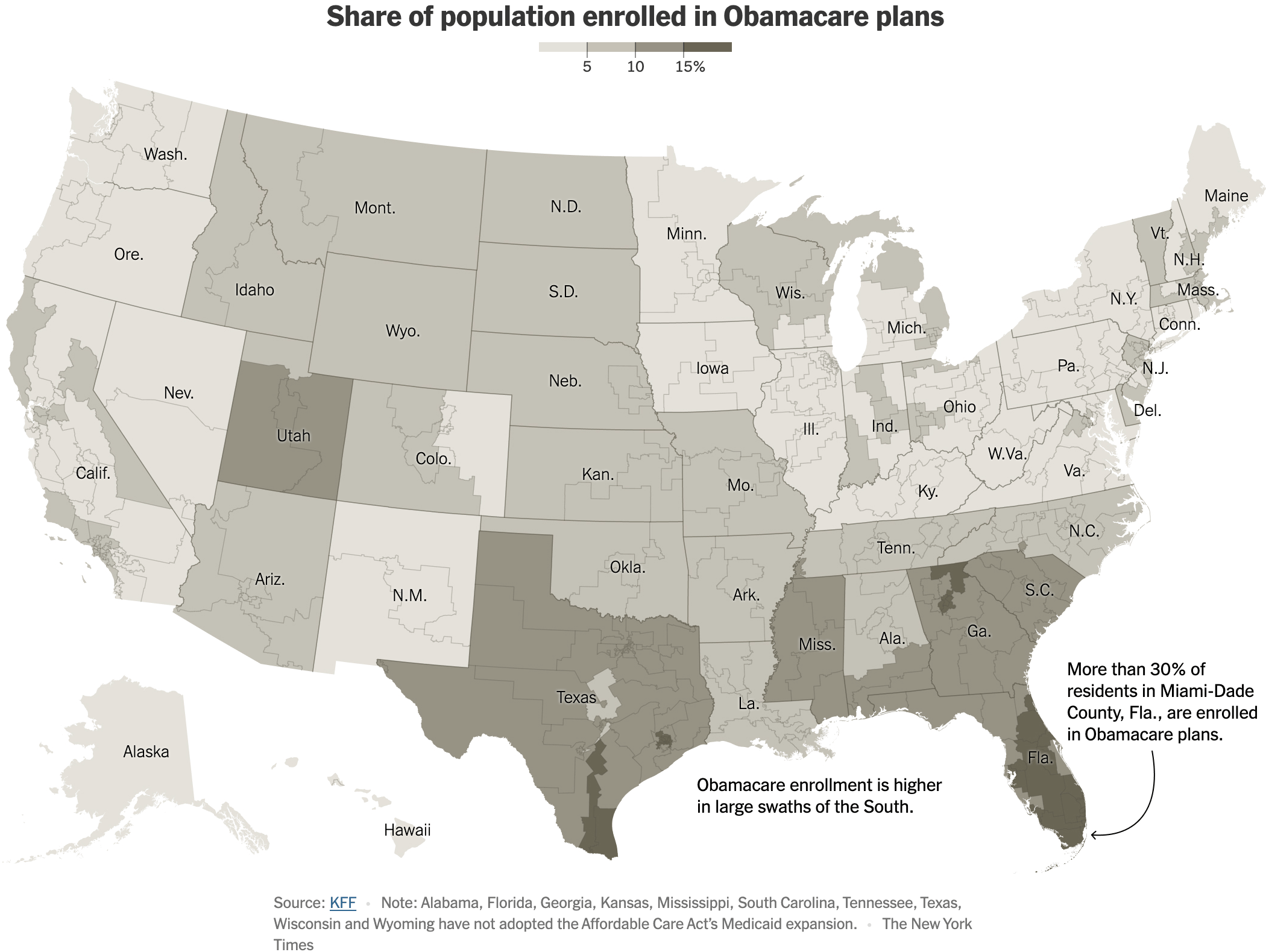 The New York Times: <a href="https://www.nytimes.com/interactive/2025/10/11/us/politics/obamacare-aca-enrollment-state-map.html"><strong>Most Americans Who Rely on Obamacare Live in Republican Areas</strong></a>, October 11