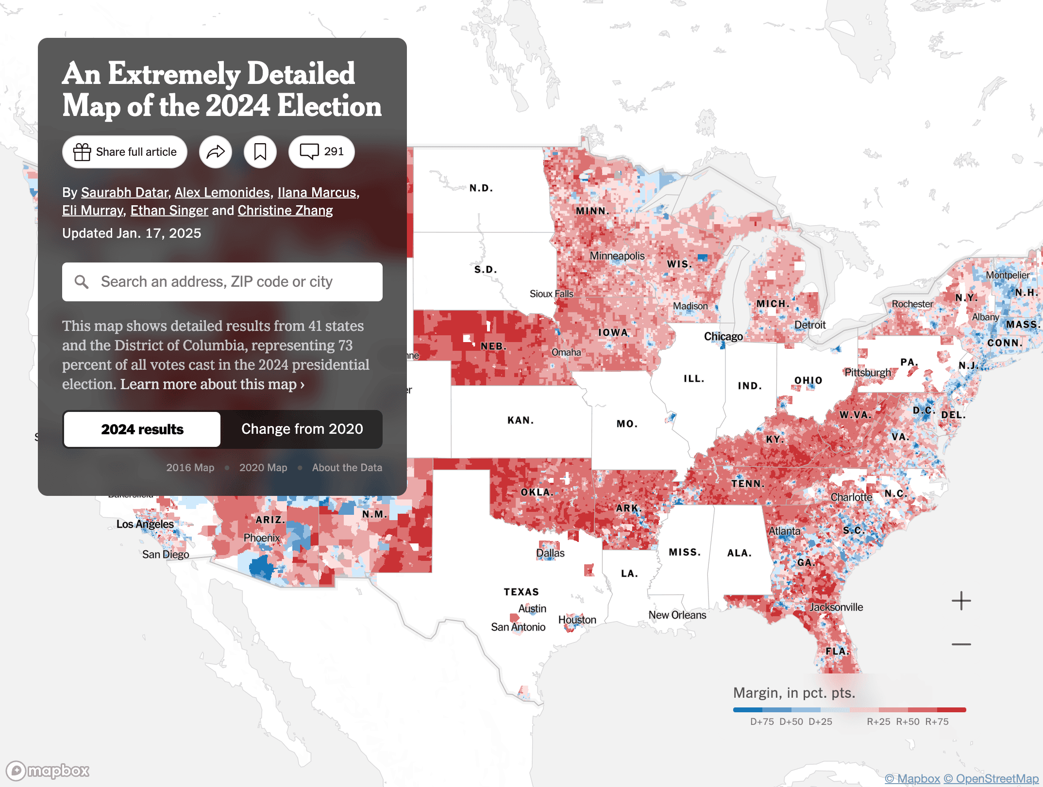 New York Times: <strong><a href="https://www.nytimes.com/interactive/2025/us/elections/2024-election-map-precinct-results.html">An Extremely Detailed Map of the 2024 Election</a></strong>, January 17