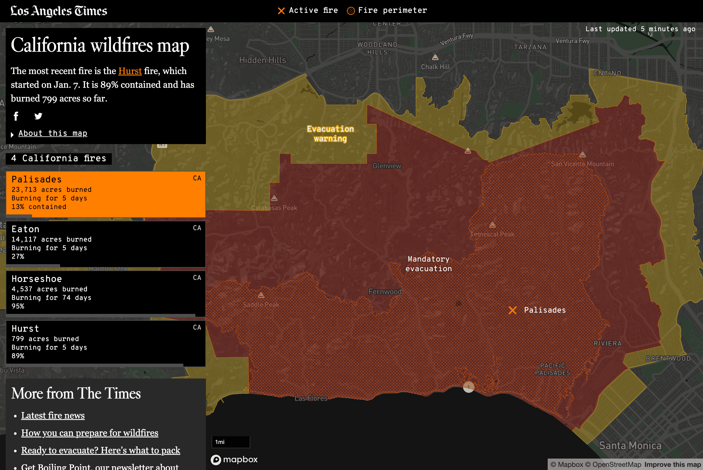 Los Angeles Times: <strong><a href="https://www.latimes.com/wildfires-map/#nt=00000194-46d5-d50c-a3bc-67f5e1ad0002-showMedia-7030col2-1col-main?fire=palisades">California wildfires map</a></strong>, January 7