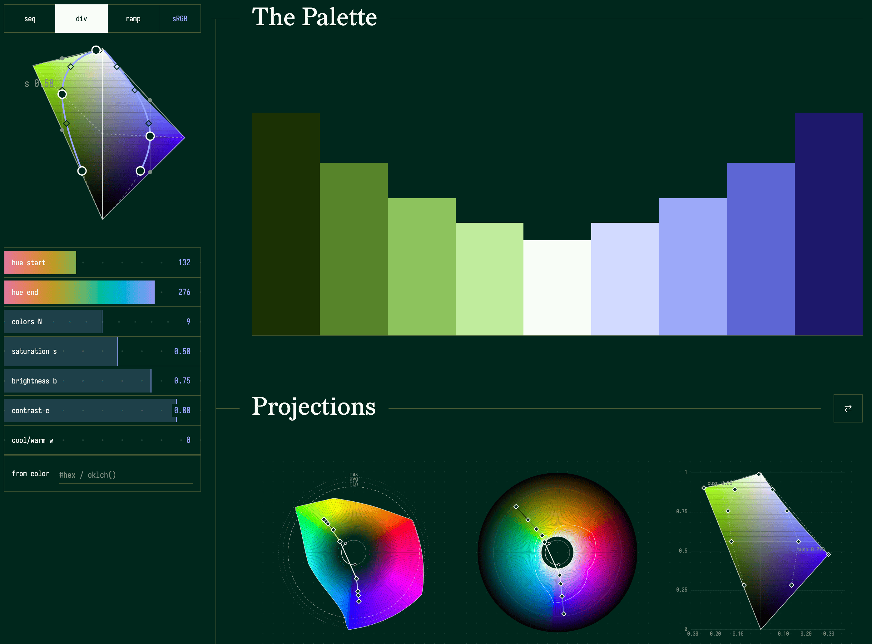 David Aerne: "Killed the Xerox effect on <strong>CuspHanger</strong> (only Chrome could handle it). The new site does something better anyway: background, ink, and accent all derive from whatever palette you're building," July 11 (<a href="https://bsky.app/profile/meodai.bsky.social/post/3mqetev3e7c2s"><strong>Bluesky</strong></a>, <a href="https://meodai.github.io/cusphanger/"><strong>website</strong></a>)