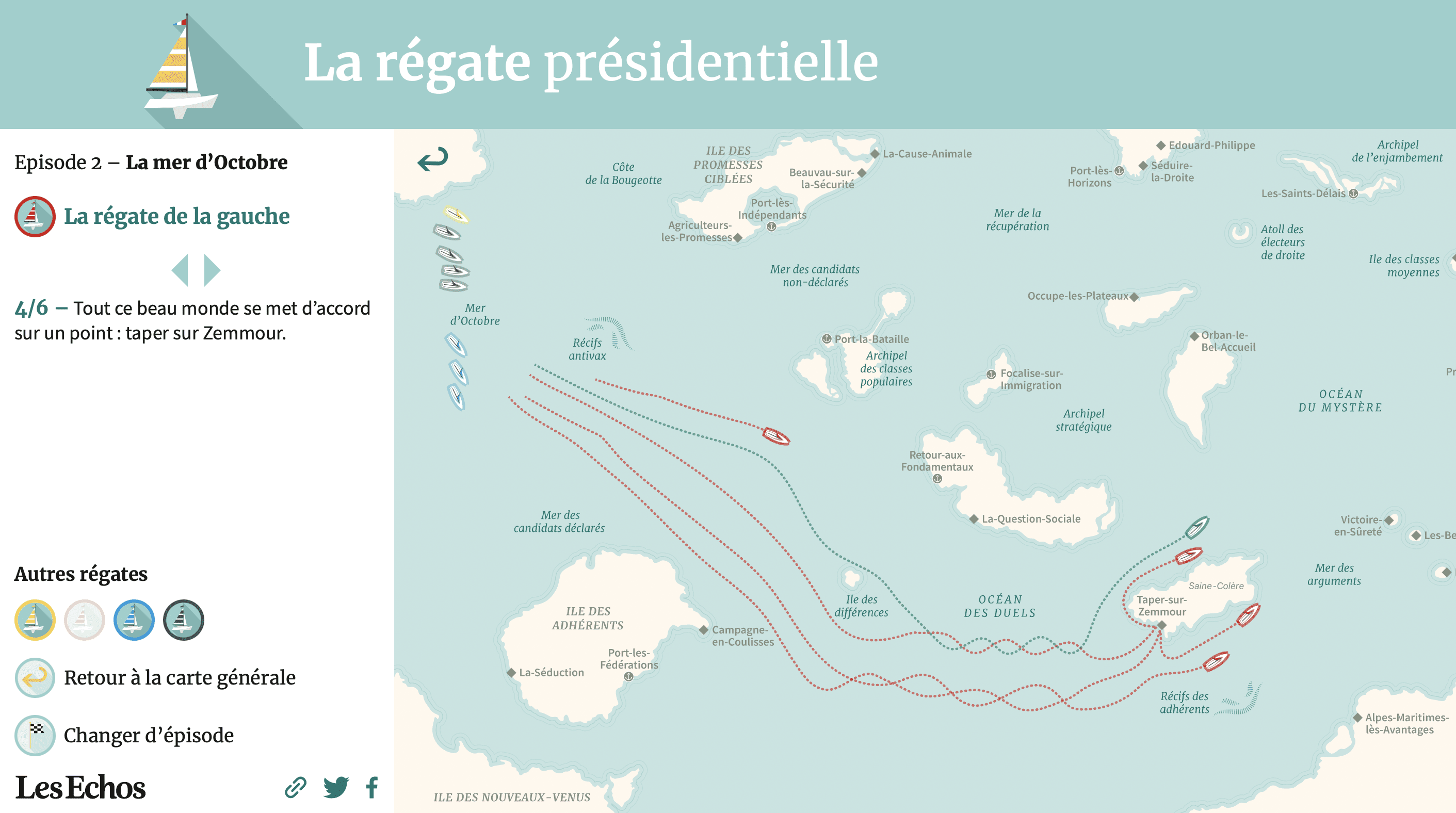 Les Echos: <a href="https://media.lesechos.fr/infographie/regate-presidentielle/#/episodes/2"><strong>La régate présidentielle: épisode 2</strong></a>, November 10