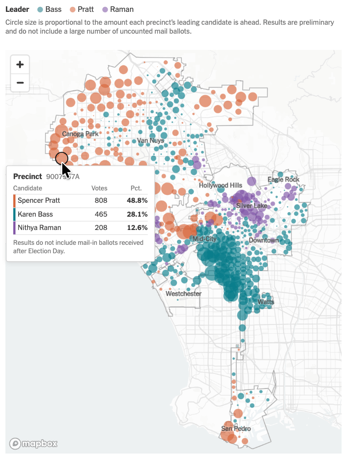 The New York Times: <a href="https://www.nytimes.com/interactive/2026/06/05/us/elections/los-angeles-mayor-primary-results-precinct-map.html"><strong>See Where the L.A. Mayoral Candidates Have Done Best So Far</strong></a>, June 5